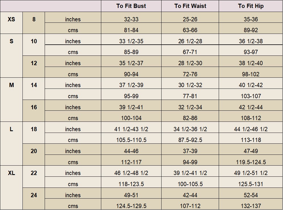 Ladies size guide