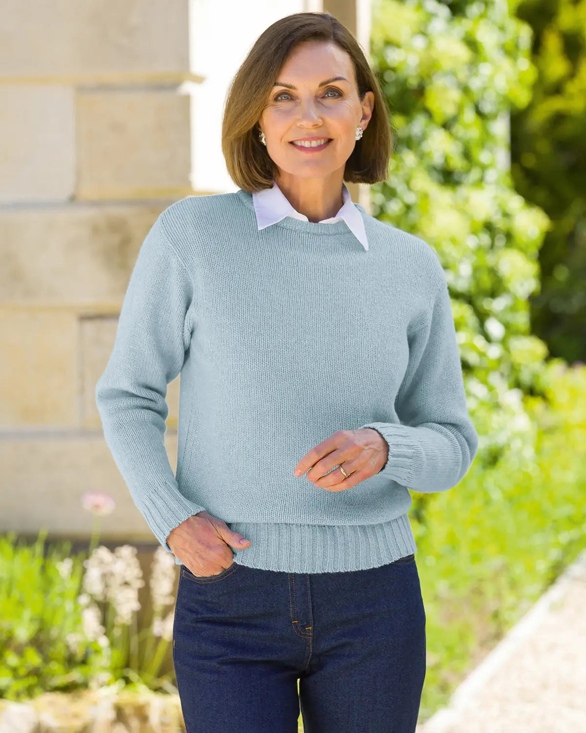 Ladies’ Pure Shetland Wool Crew Neck Jumper – Ice