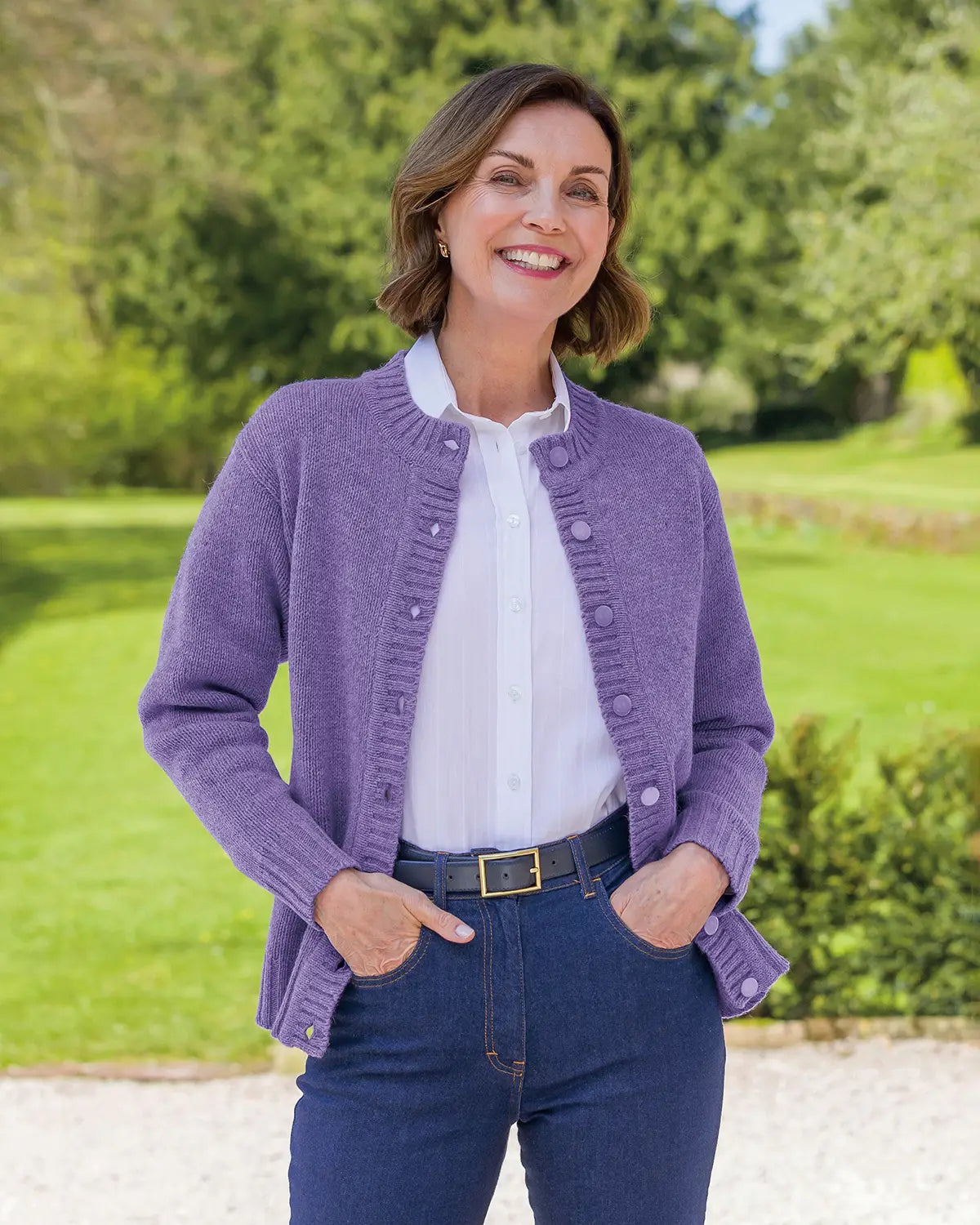 Ladies’ Pure Shetland Wool Cardigan – Lilac