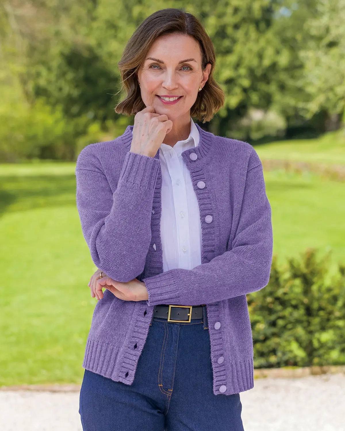 Ladies’ Pure Shetland Wool Cardigan – Lilac
