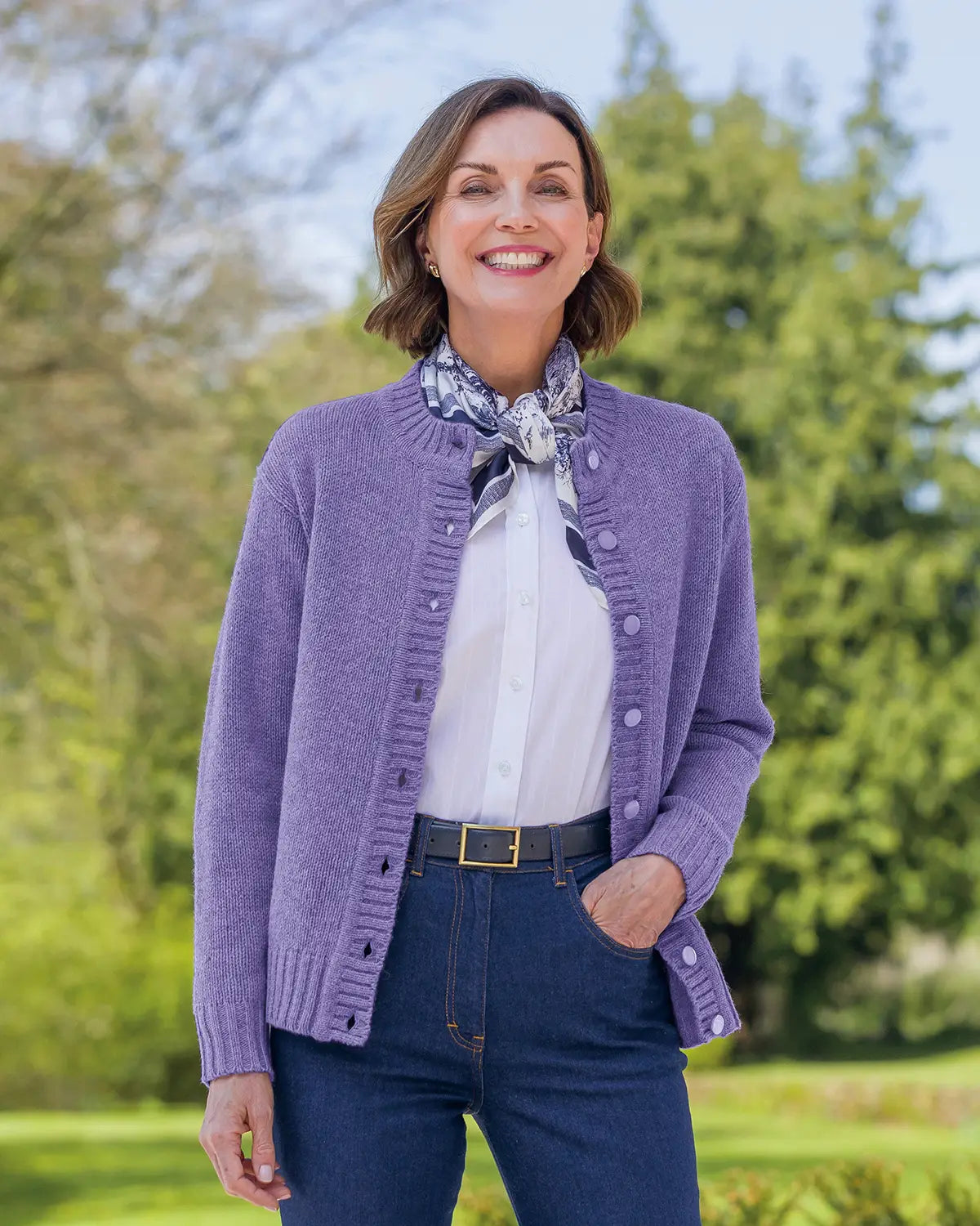 Ladies’ Pure Shetland Wool Cardigan – Lilac