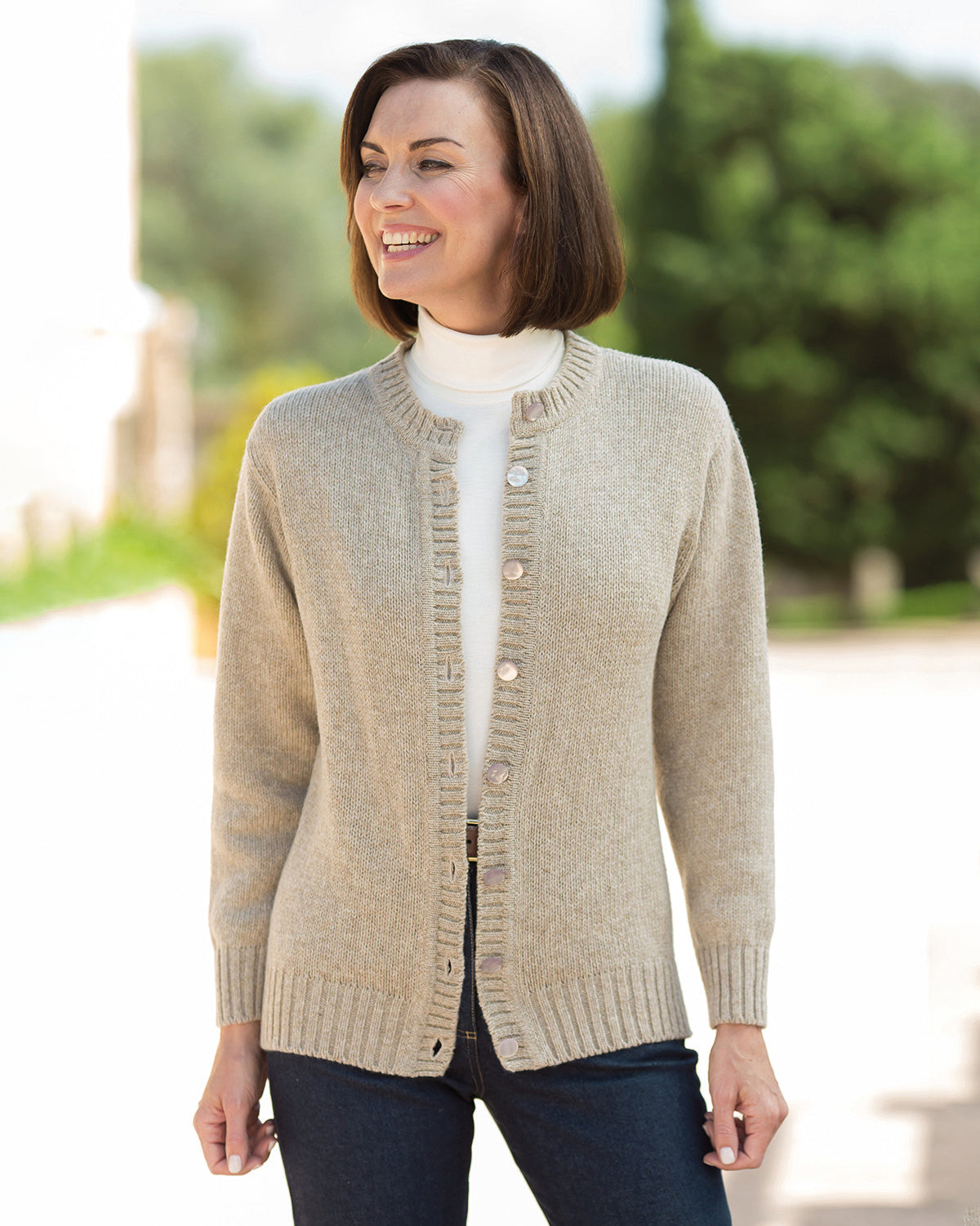 Ladies’ Pure Shetland Wool Cardigan – Natural