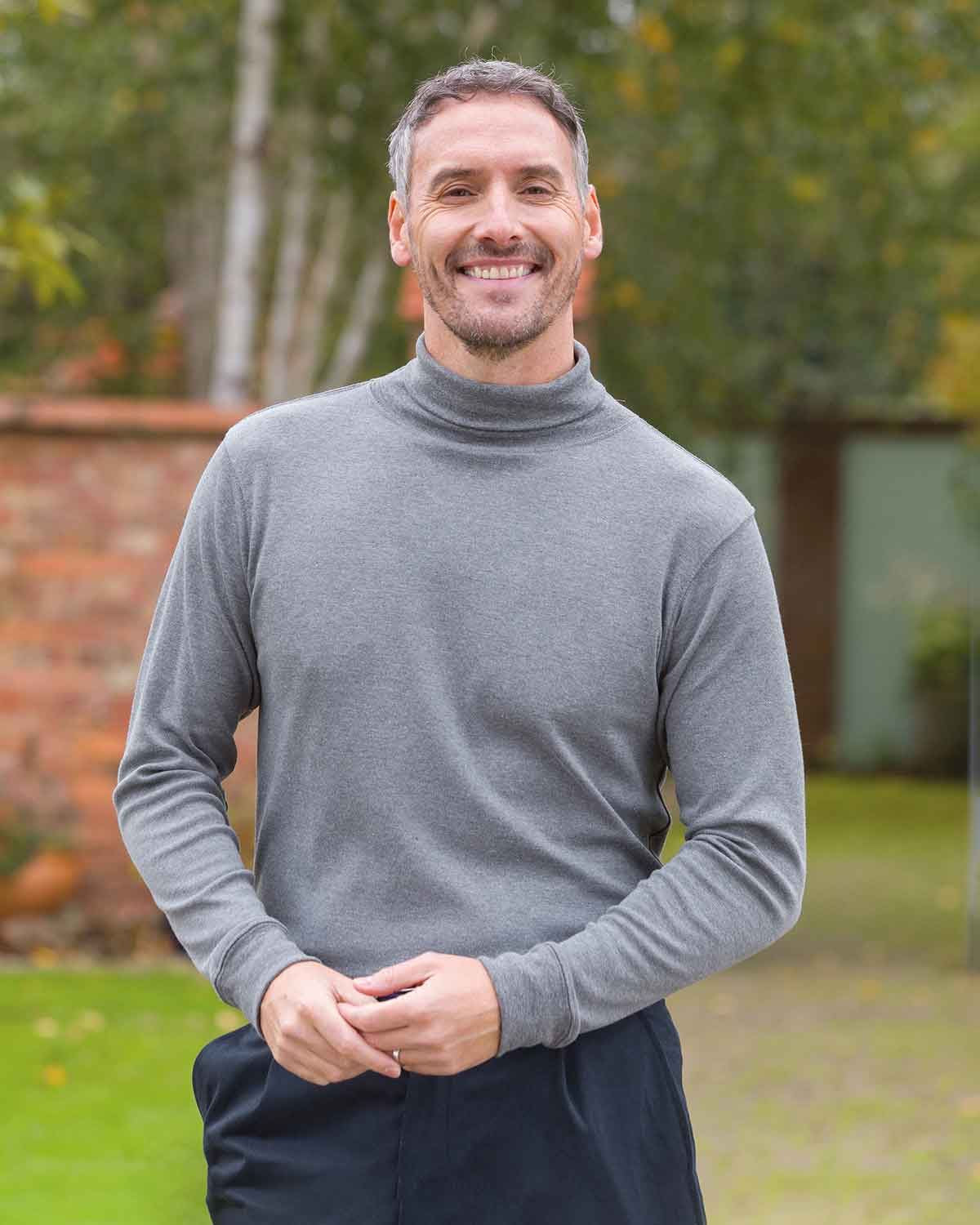 Pure Cotton Polo Neck  - Grey Marl - Country Collection