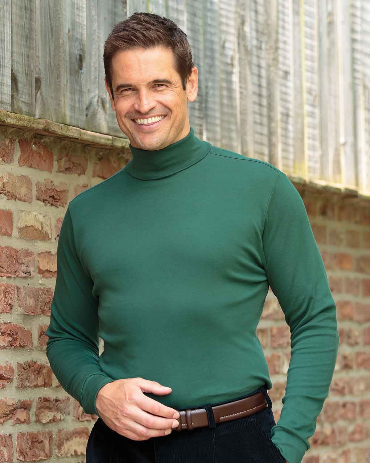 Pure Cotton Polo Neck  - Storm Green - Country Collection