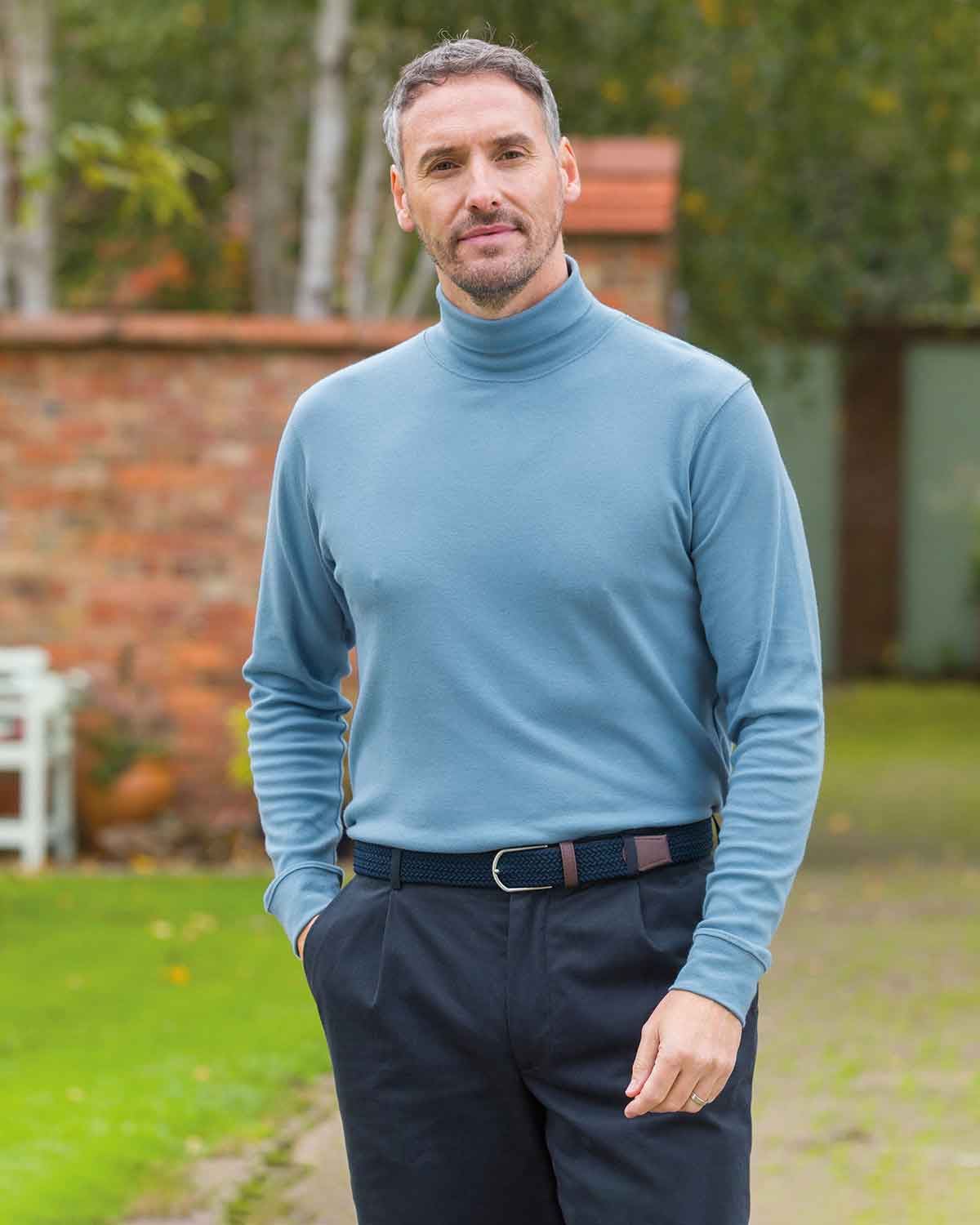Pure Cotton Polo Neck  - Blue - Country Collection