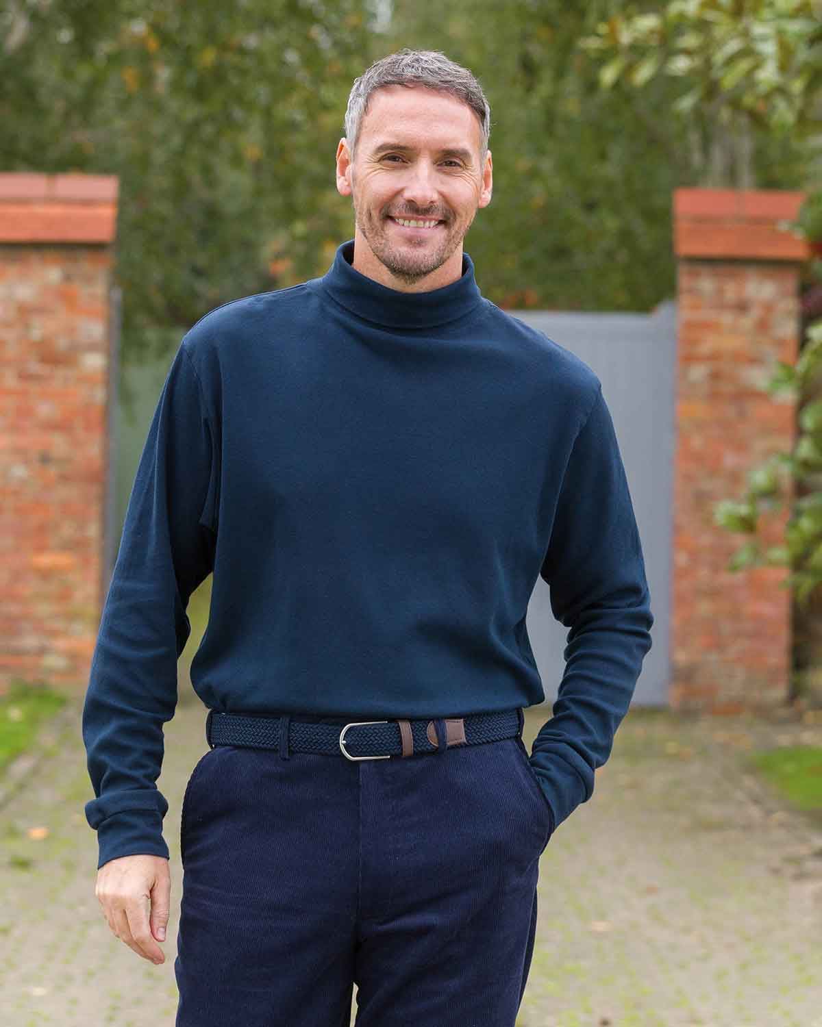 Pure Cotton Polo Neck  - Navy - Country Collection