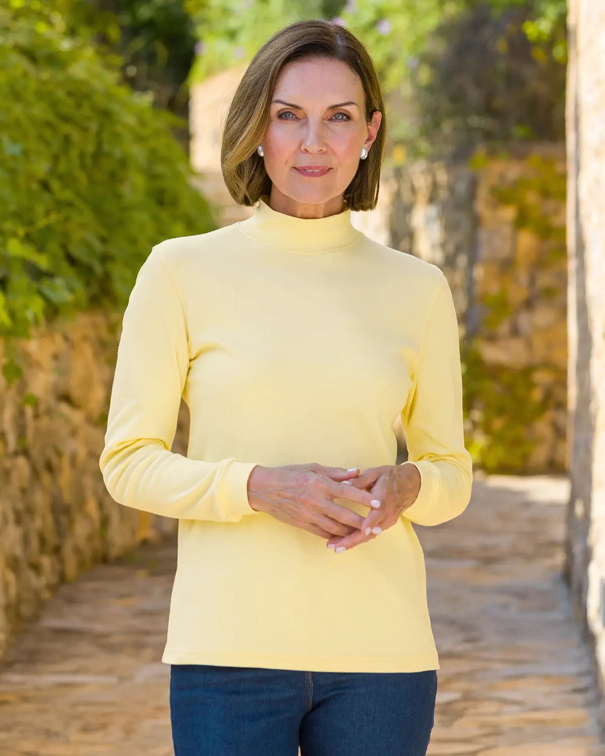 Ladies’ Pure Cotton Long Sleeve Turtle Neck Top – Buttermilk