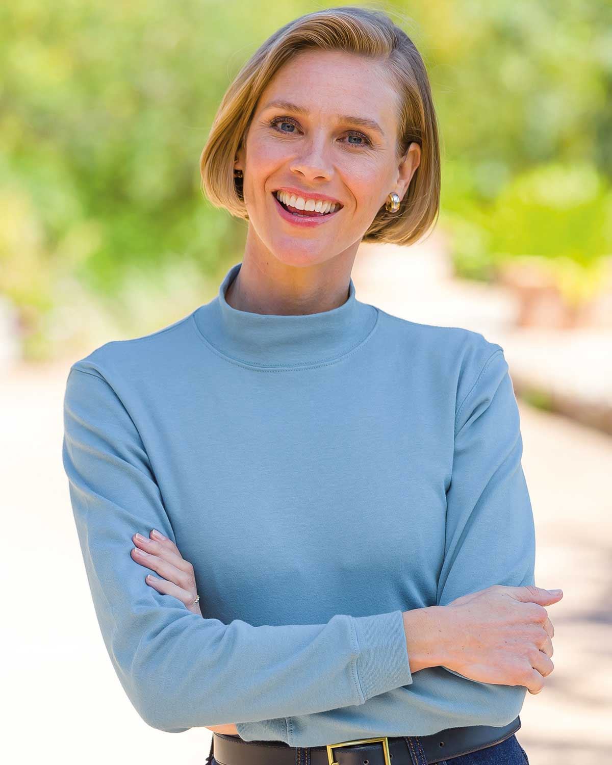 Cotton Turtle Neck Tops - Blue - Country Collection