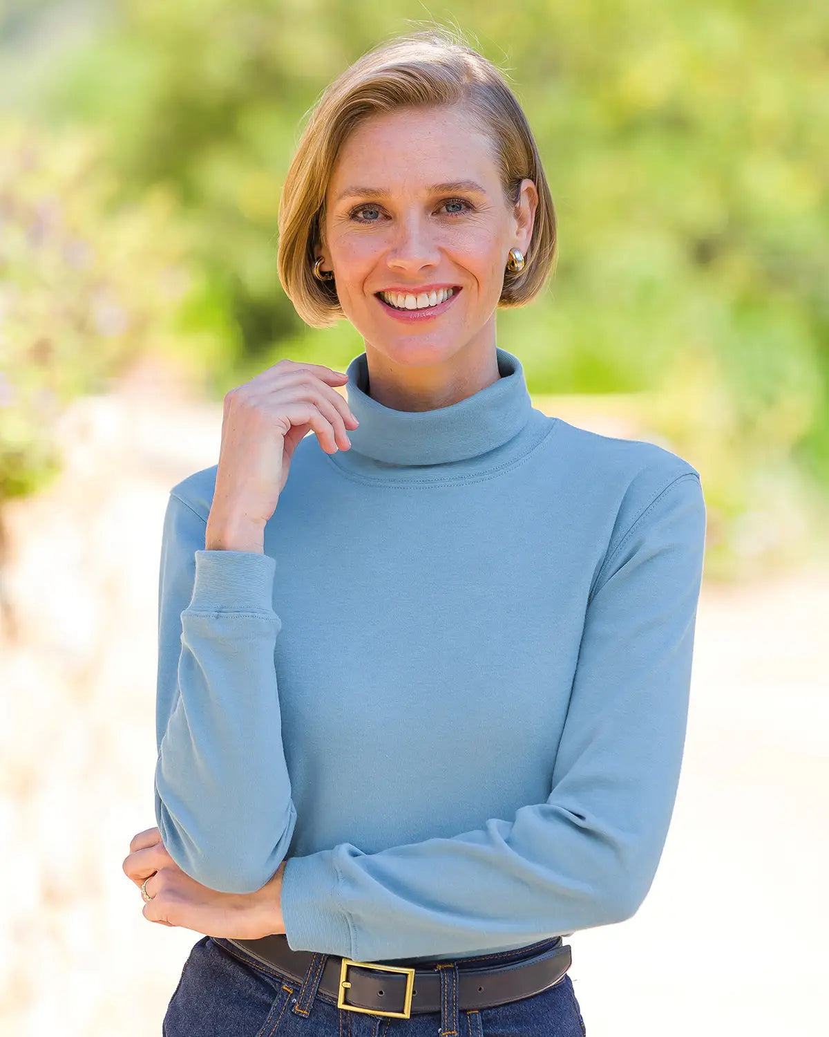 Ladies’ Pure Cotton Polo Neck Top – Blue