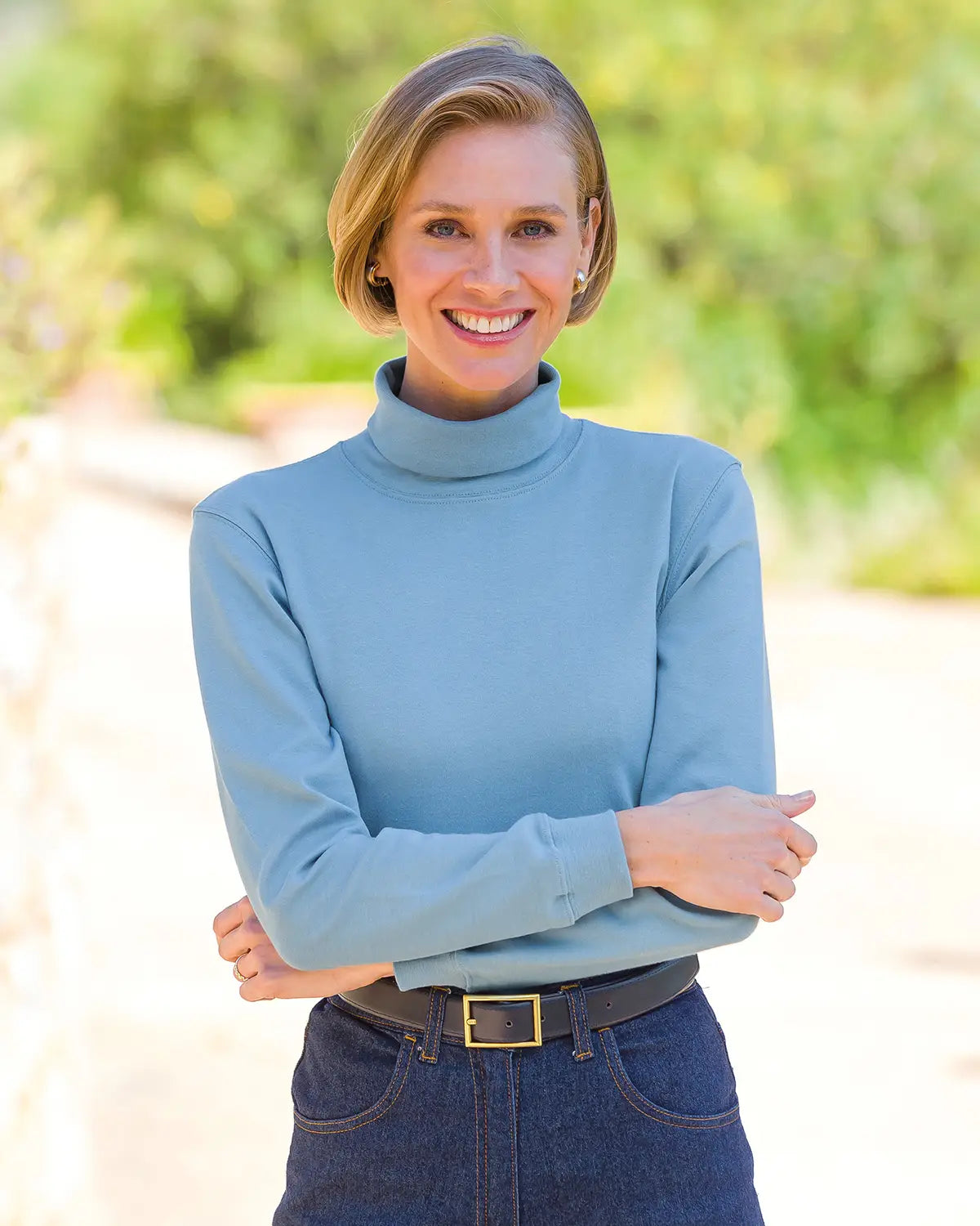 Ladies’ Pure Cotton Polo Neck Top – Blue