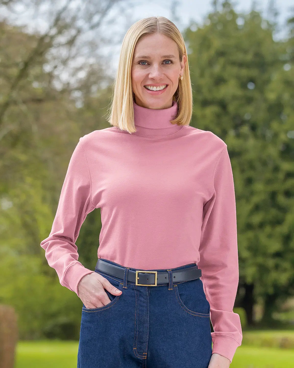 Ladies’ Pure Cotton Polo Neck Top – Bouquet