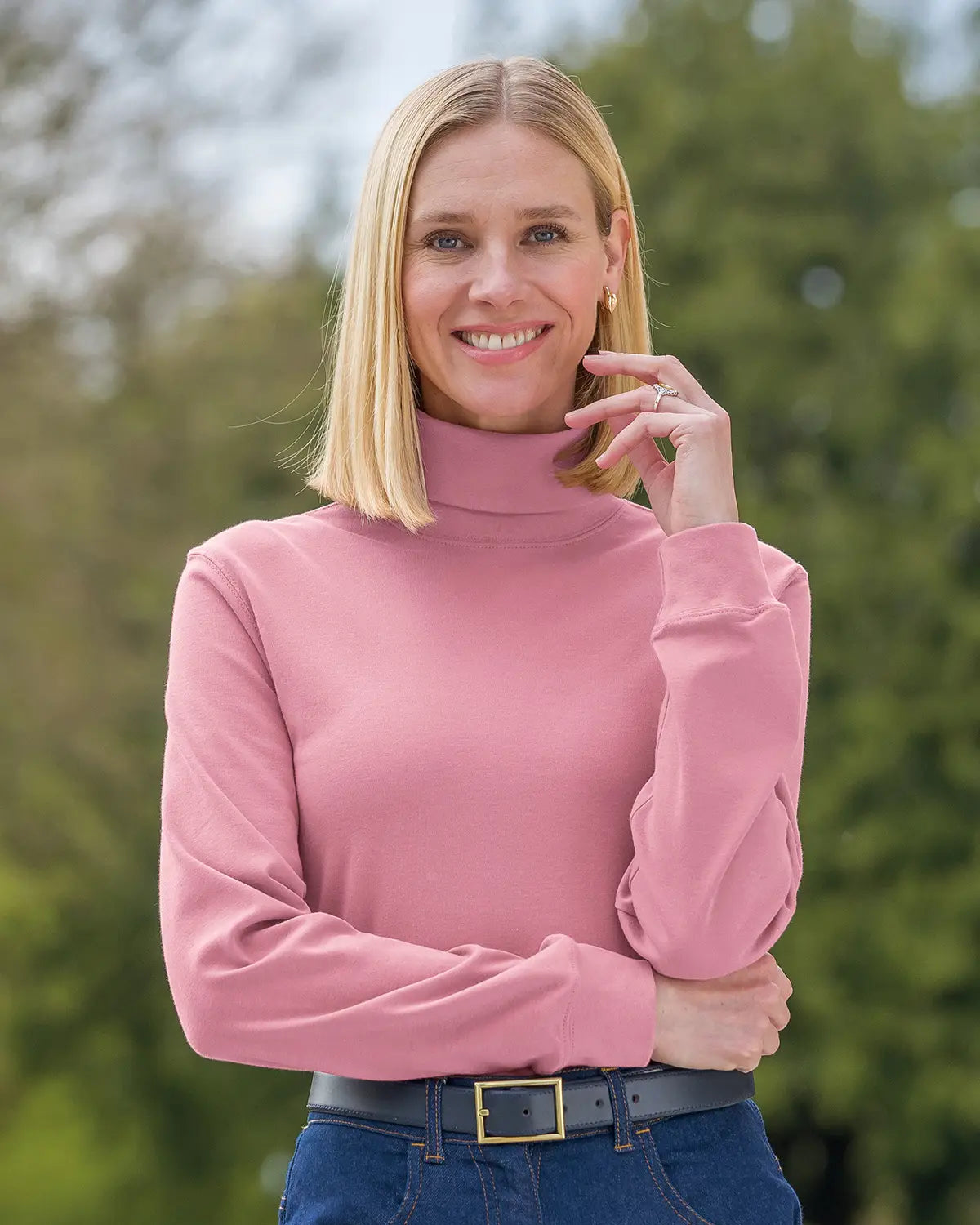 Ladies’ Pure Cotton Polo Neck Top – Bouquet