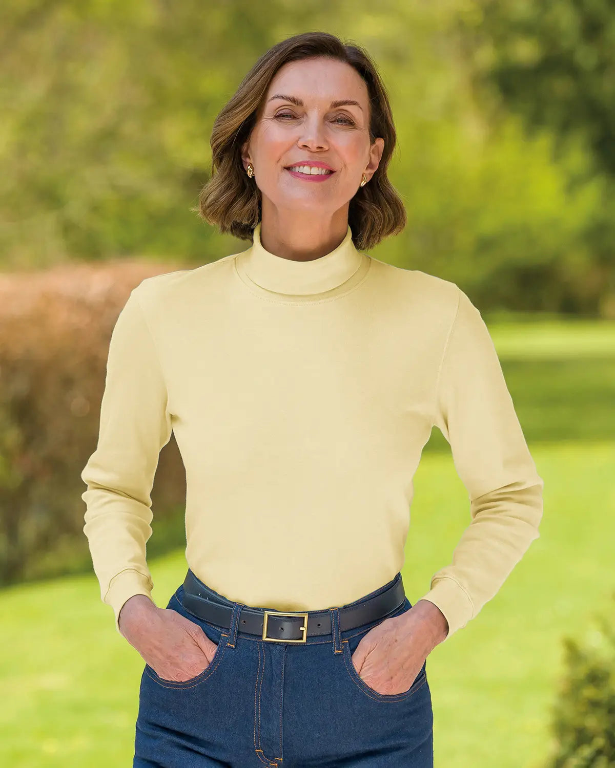 Ladies’ Pure Cotton Polo Neck Top – Buttermilk