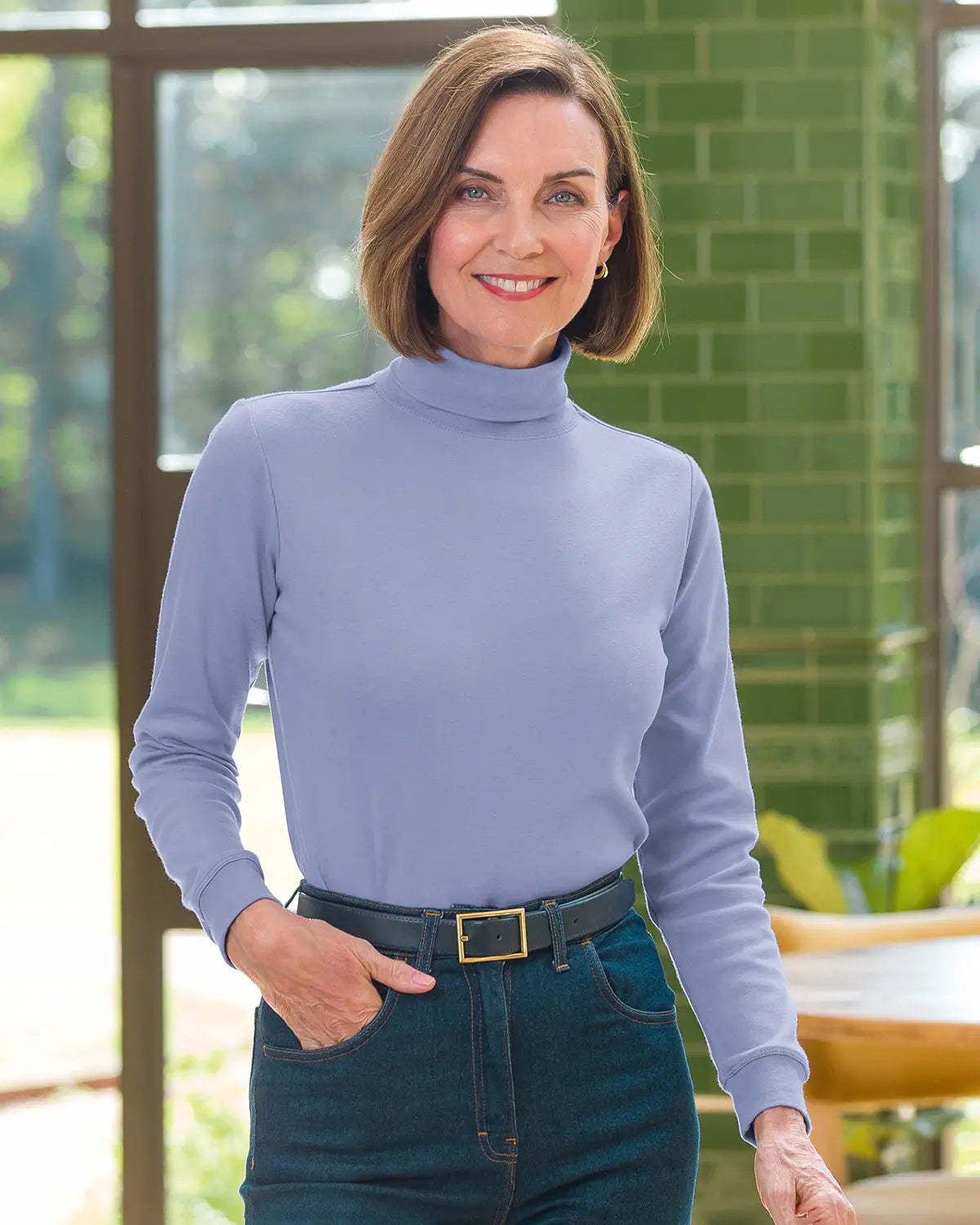 Ladies’ Pure Cotton Polo Neck Top – Dahlia