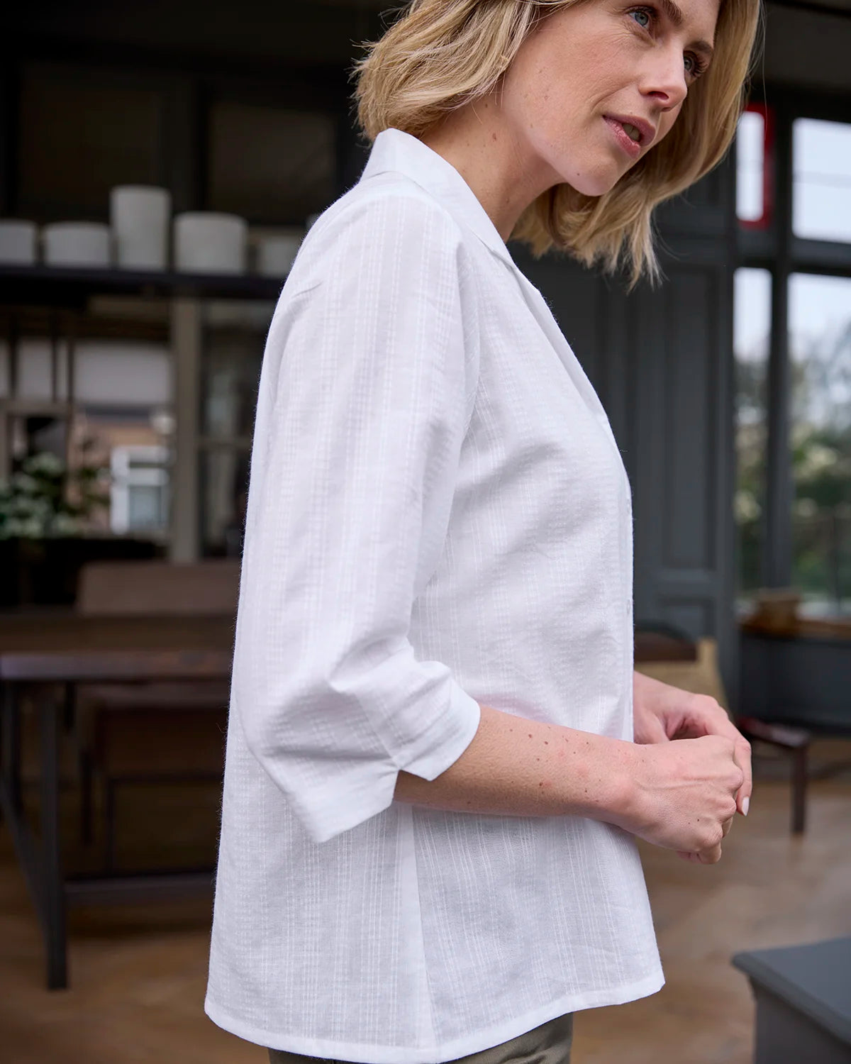 Beverley White Pure Cotton Short Sleeve Blouse