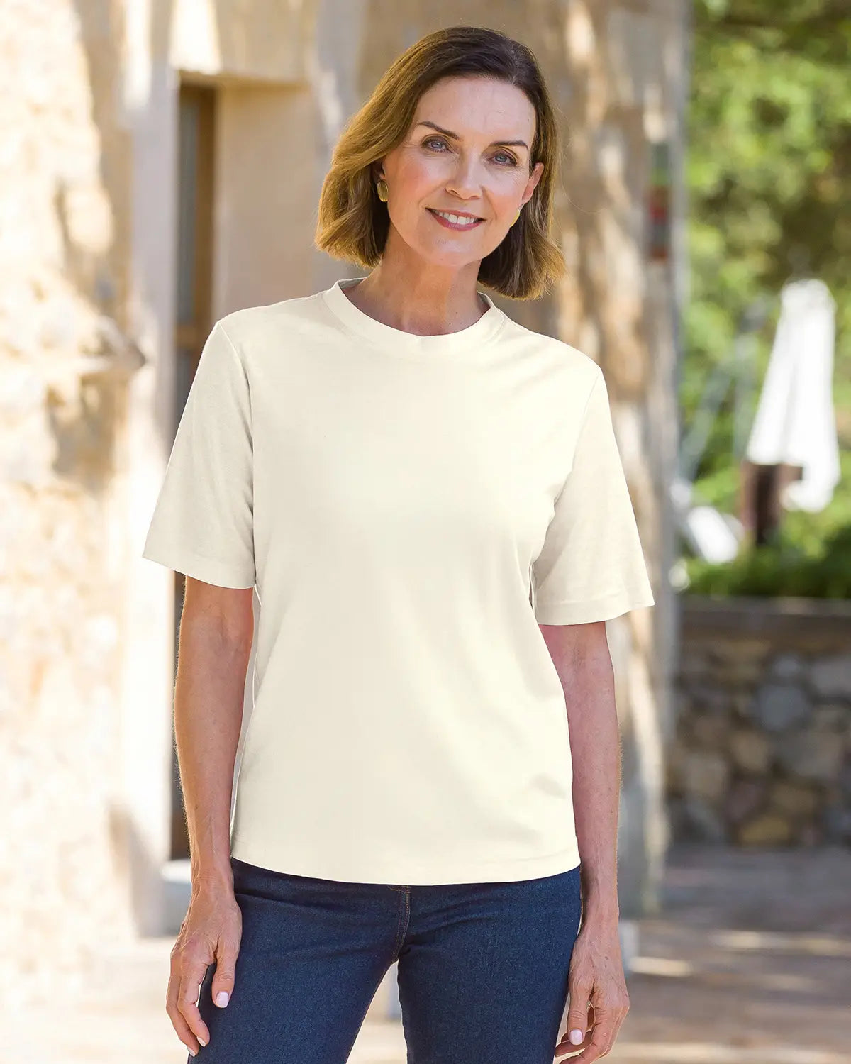 Ladies’ Silky Cotton Crew Neck Top – Cream
