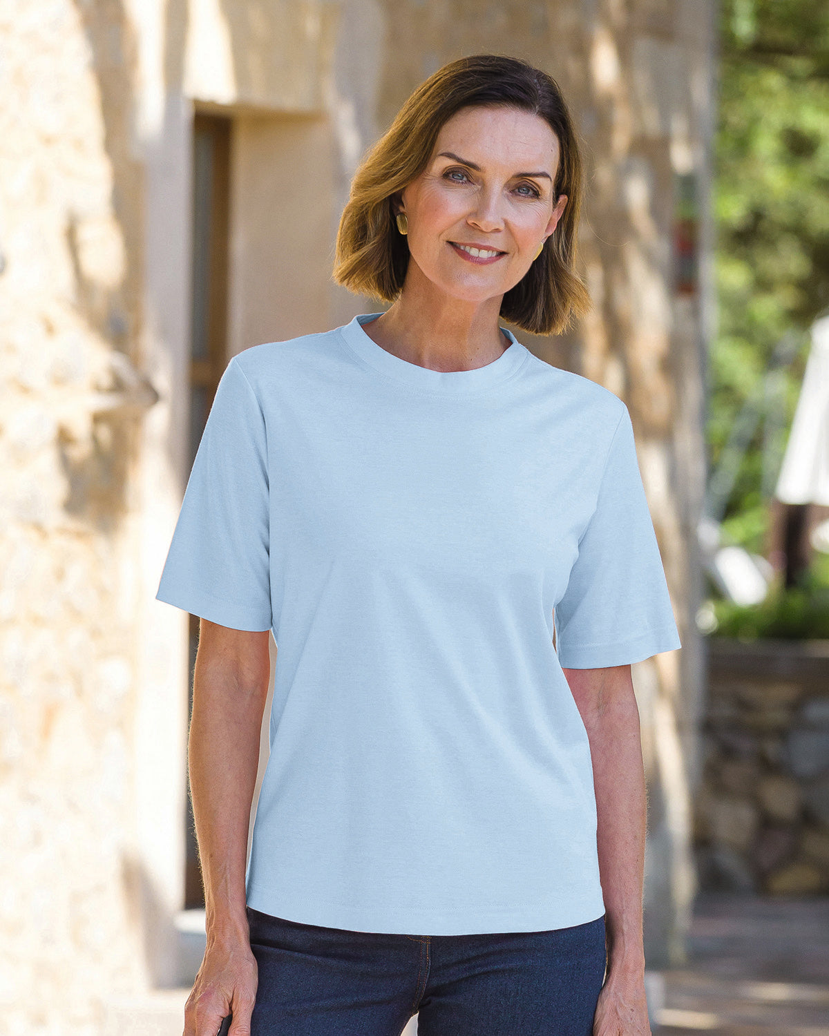 Ladies’ Silky Cotton Crew Neck Top – Pale Blue