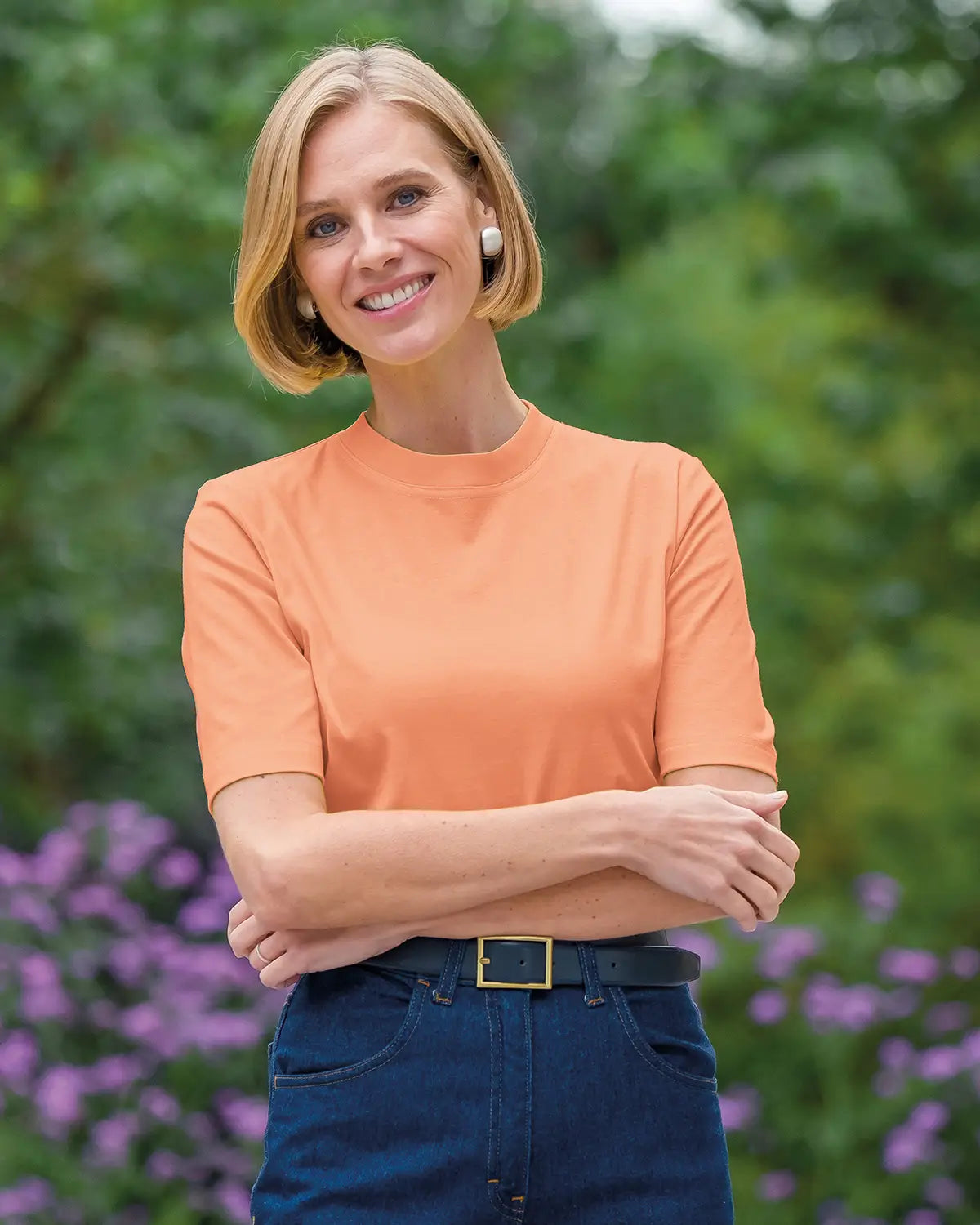 Ladies’ Silky Cotton Crew Neck Top – Papaya