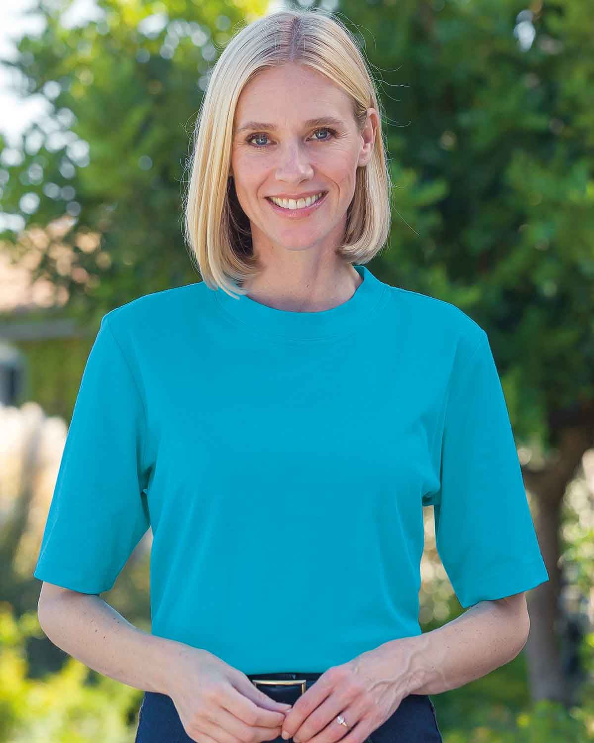 Silky Cotton Crew Neck Top - Lagoon - Country Collection