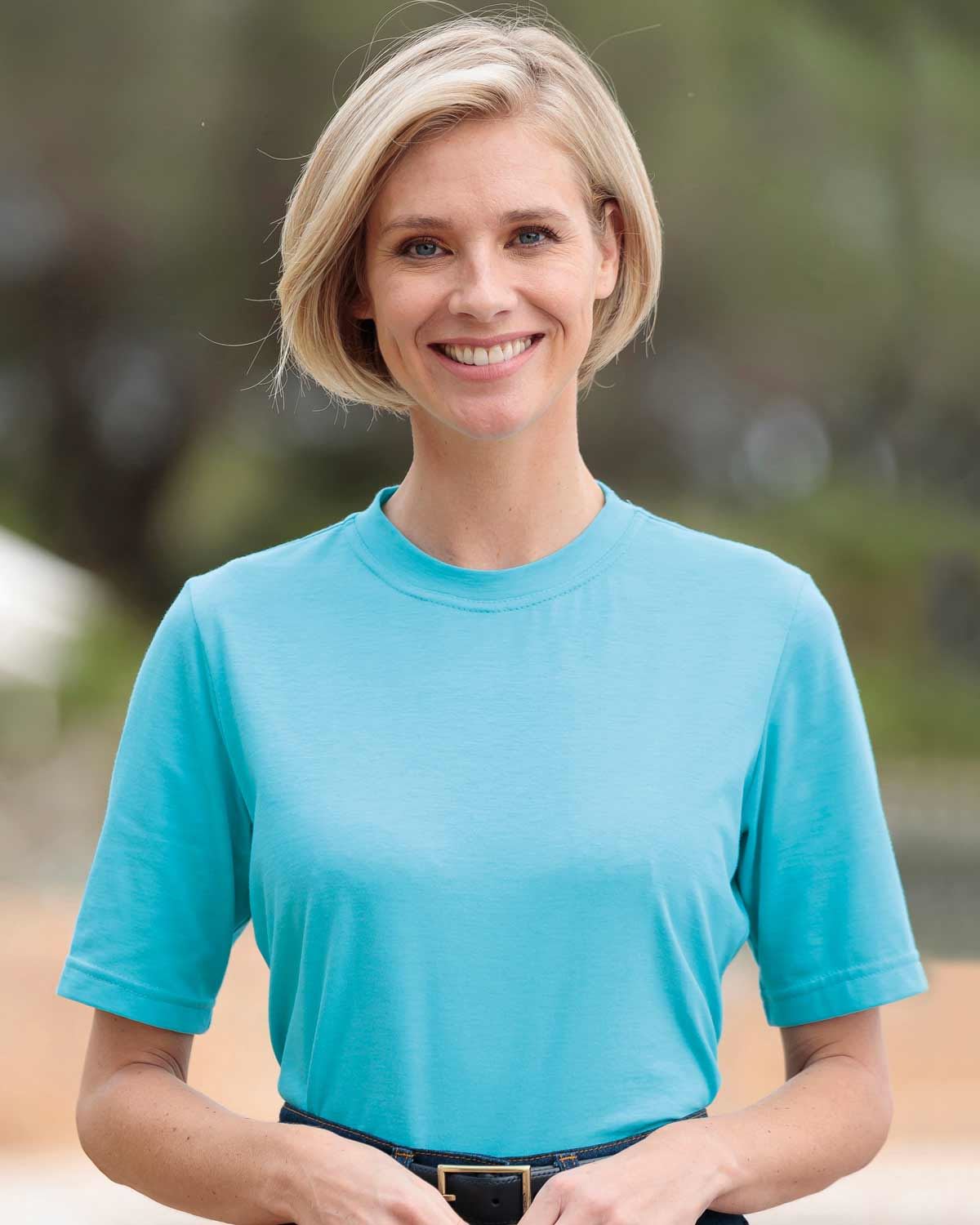Silky Cotton Crew Neck Top - Turquoise - Country Collection
