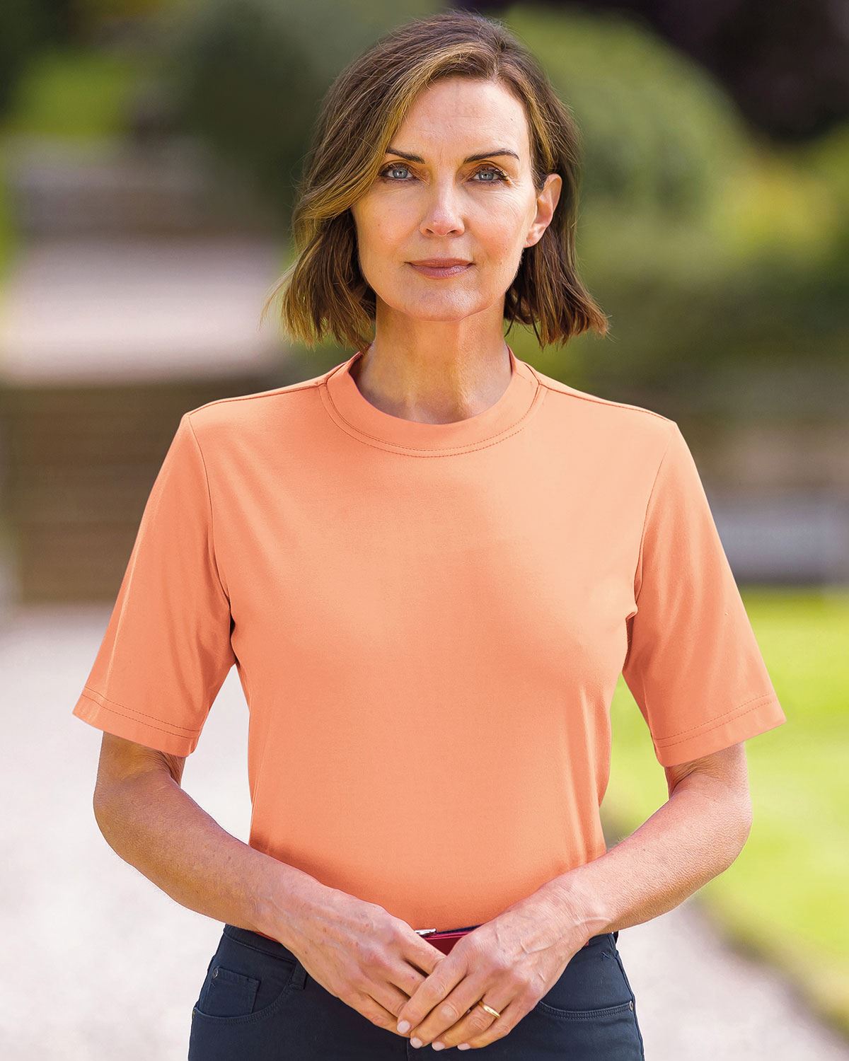 Silky Cotton Crew Neck Top - Papaya - Country Collection