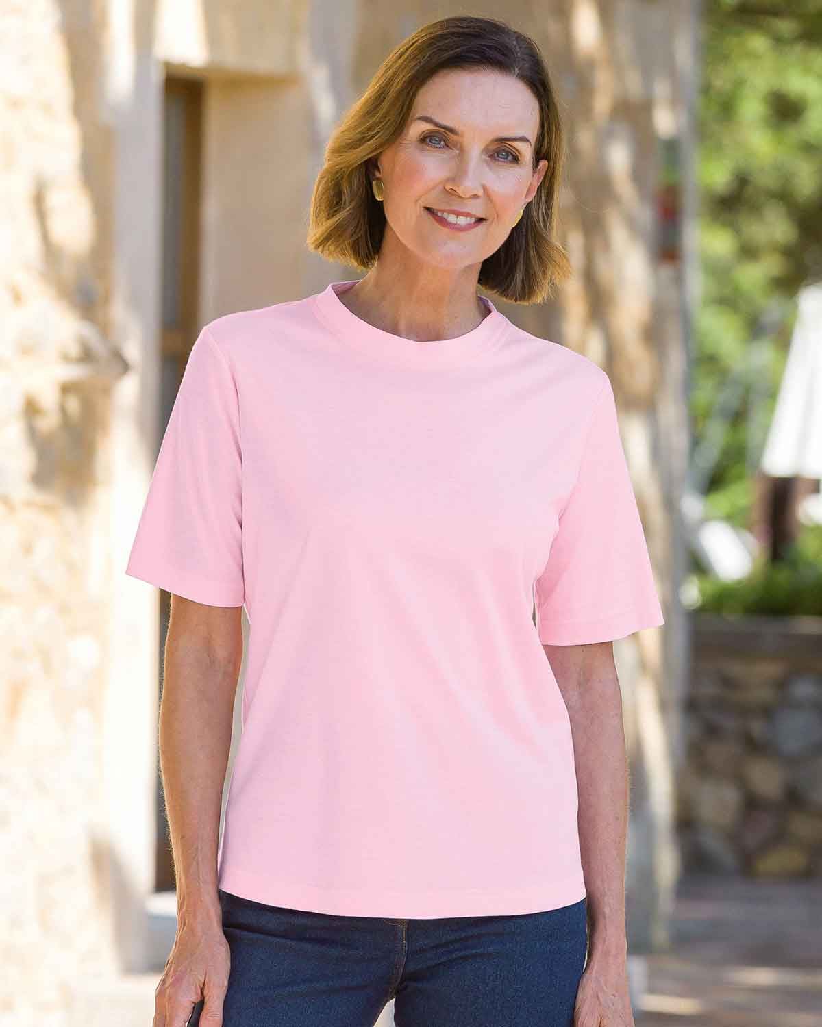 Silky Cotton Crew Neck Top - Pale Pink - Country Collection