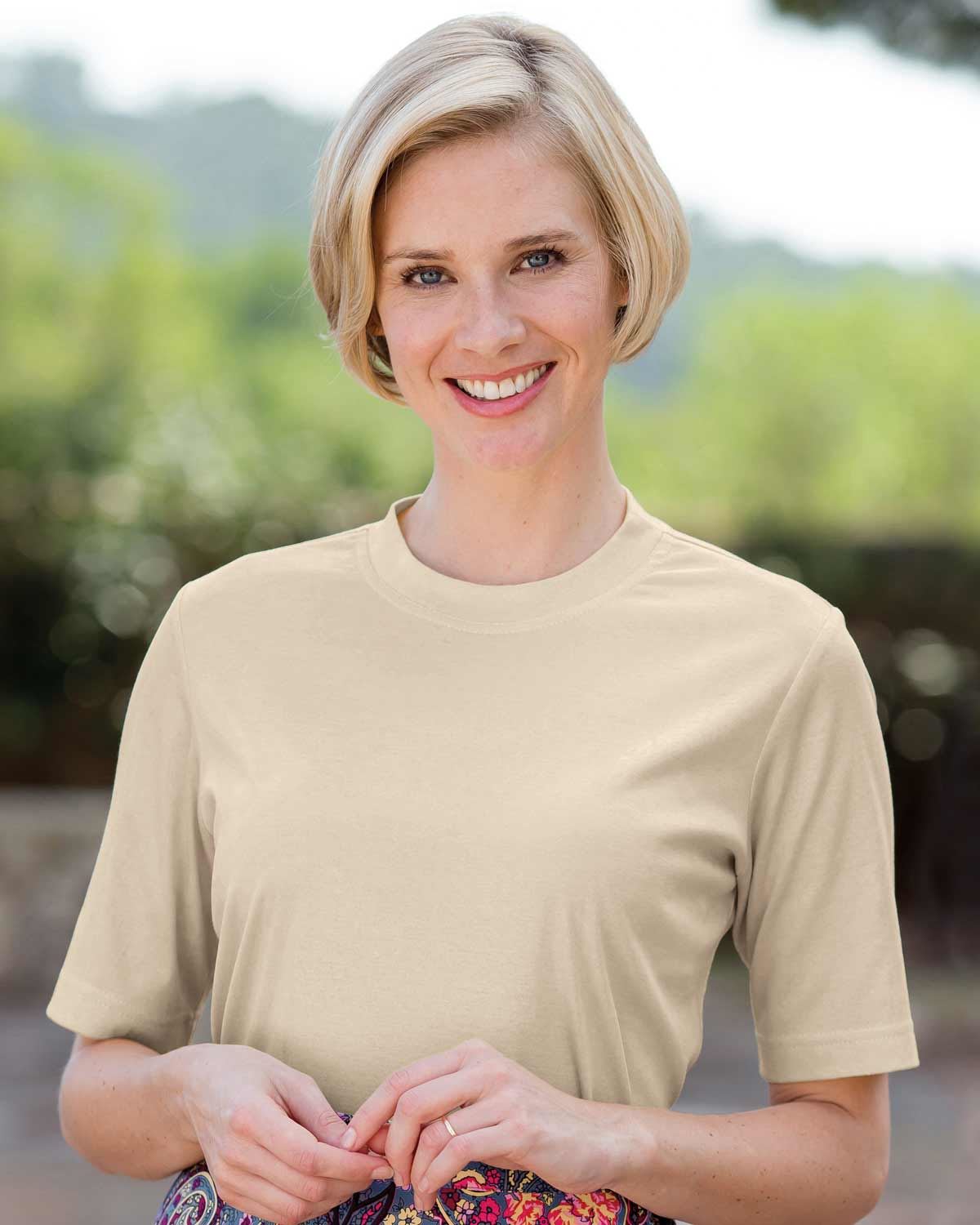 Silky Cotton Crew Neck Top - Champagne - Country Collection