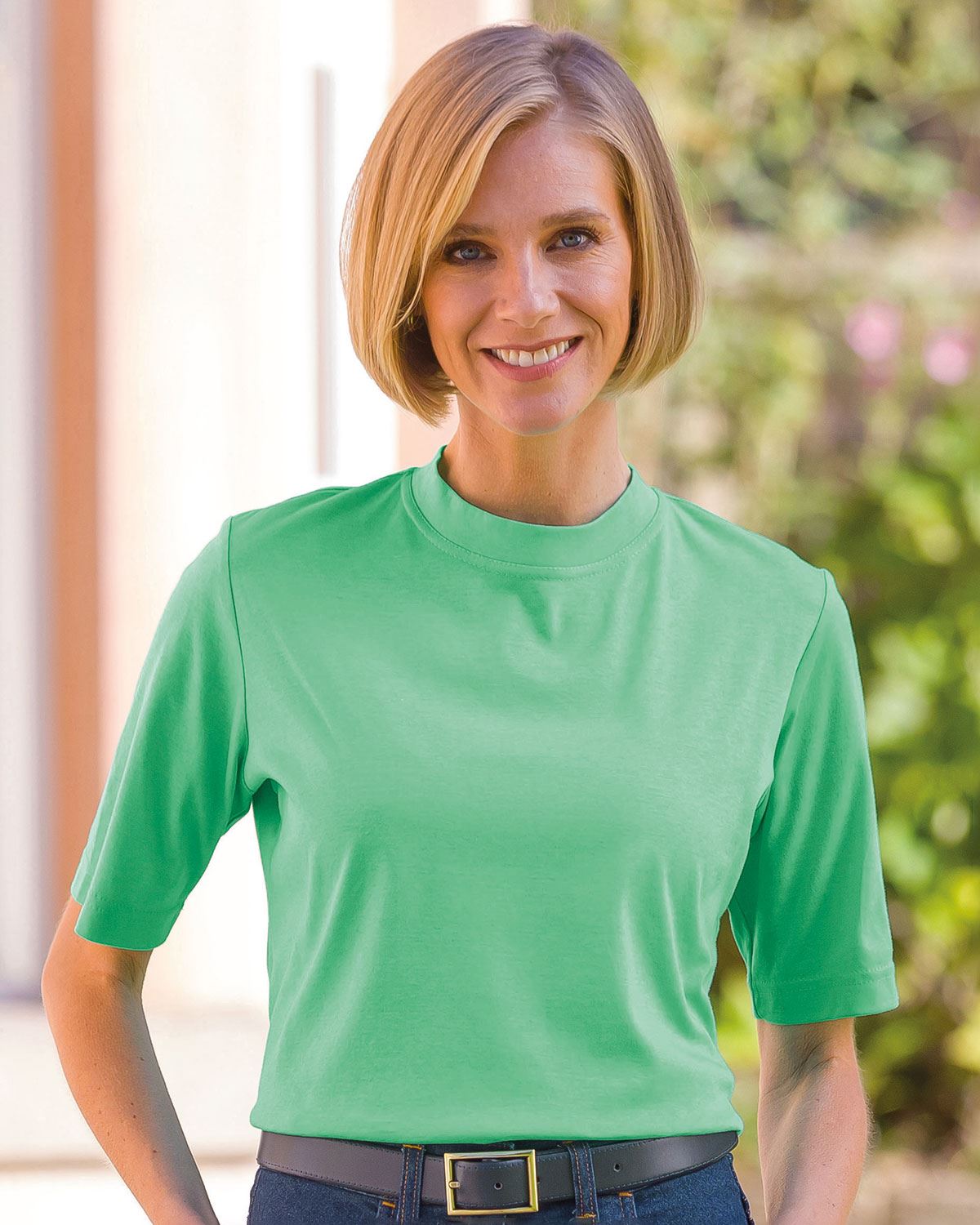 Silky Cotton Crew Neck Top - Spearmint - Country Collection
