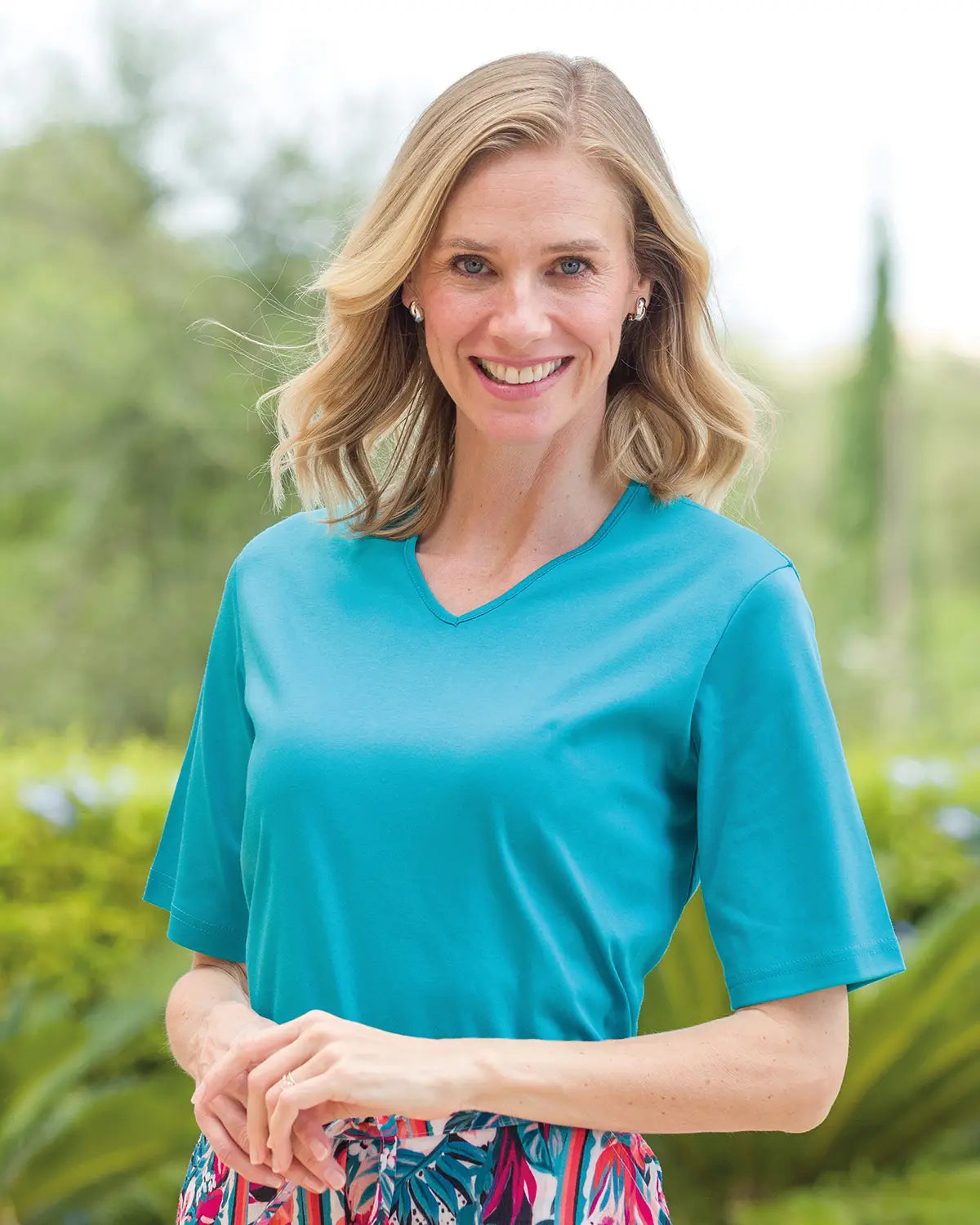 Ladies’ Silky Cotton V-Neck Top – Lagoon