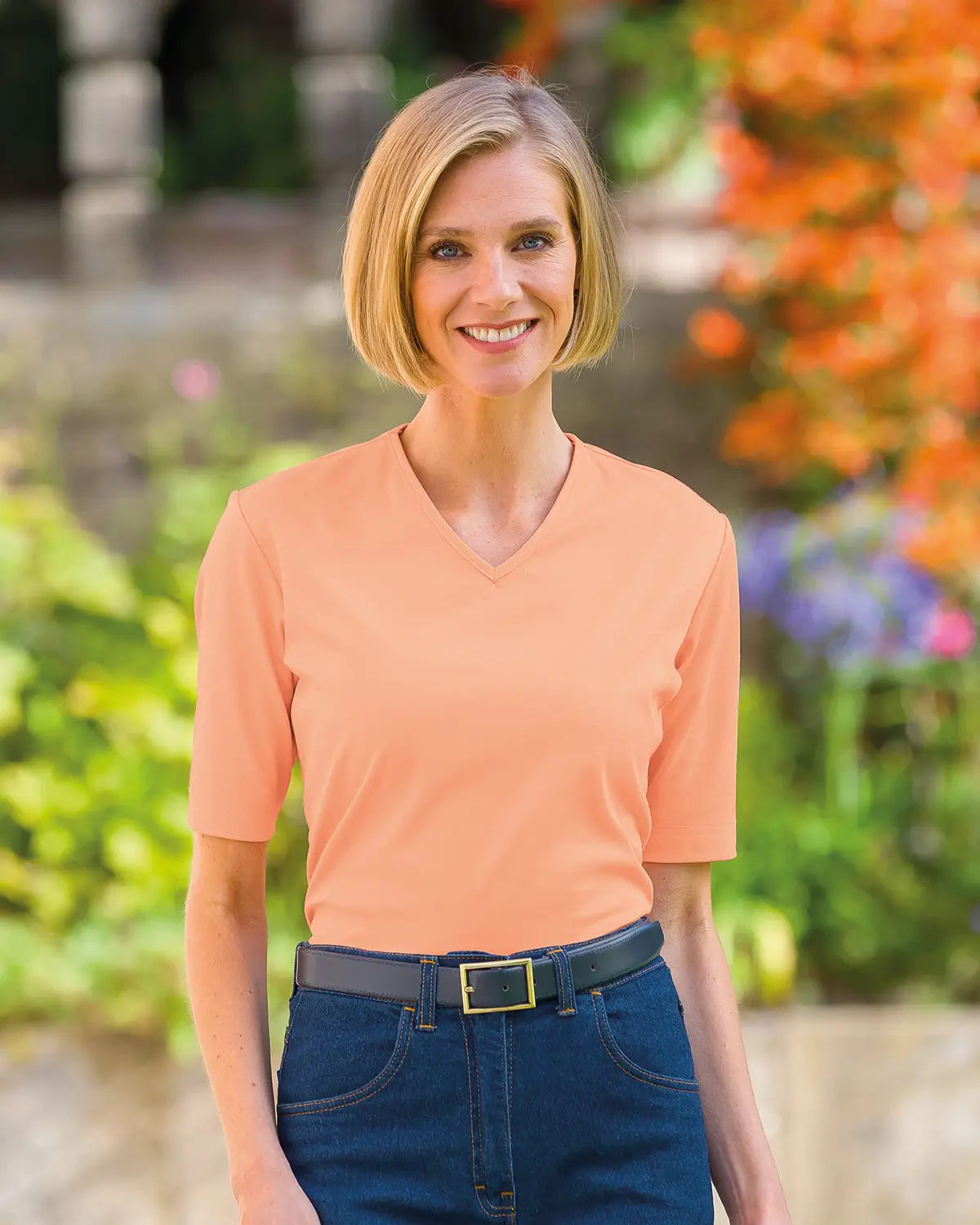 Ladies’ Silky Cotton V-Neck Top – Papaya