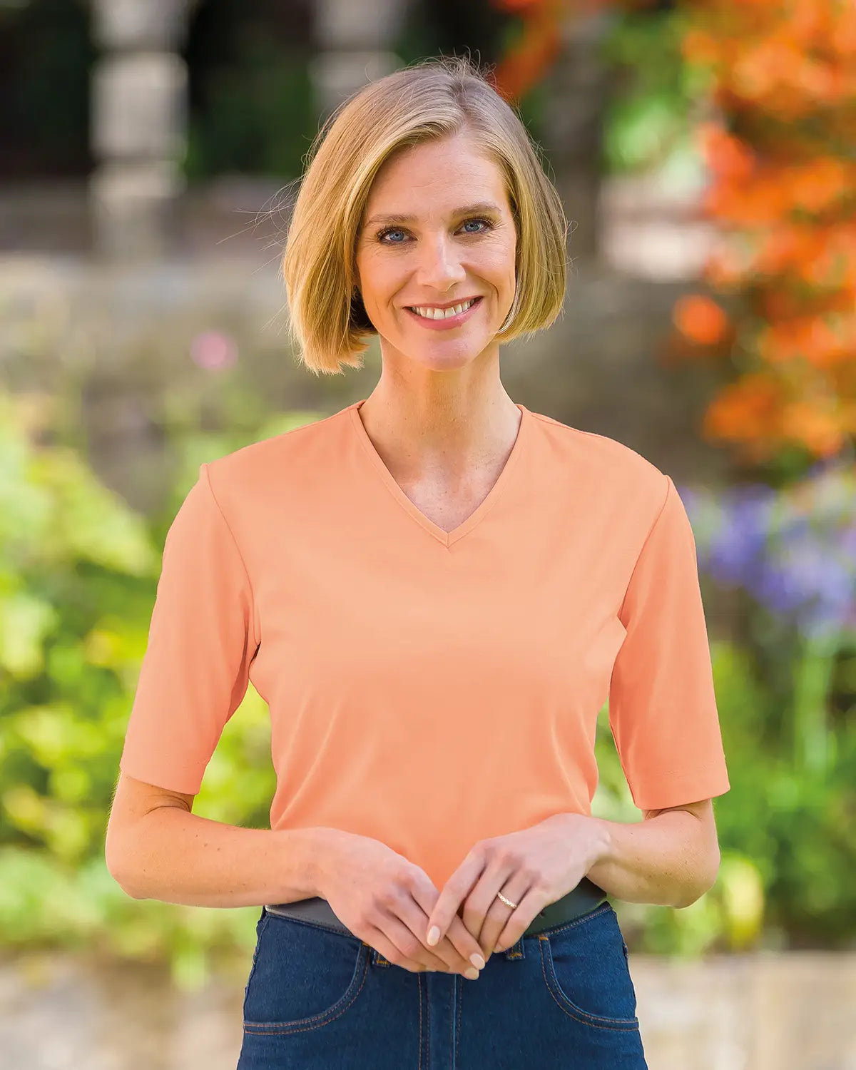 Ladies’ Silky Cotton V-Neck Top – Papaya
