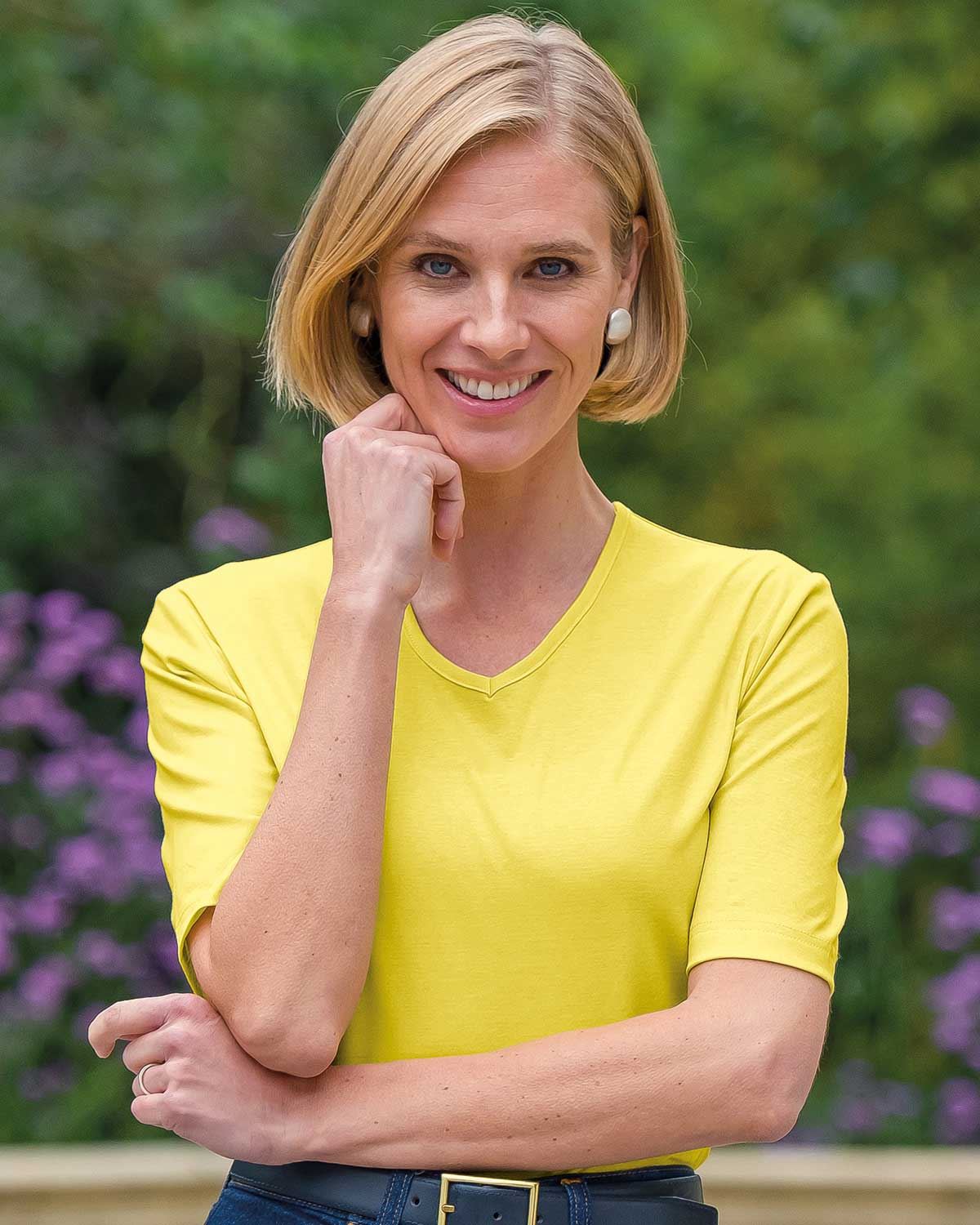 Silky Cotton V Neck Top  - Celery - Country Collection