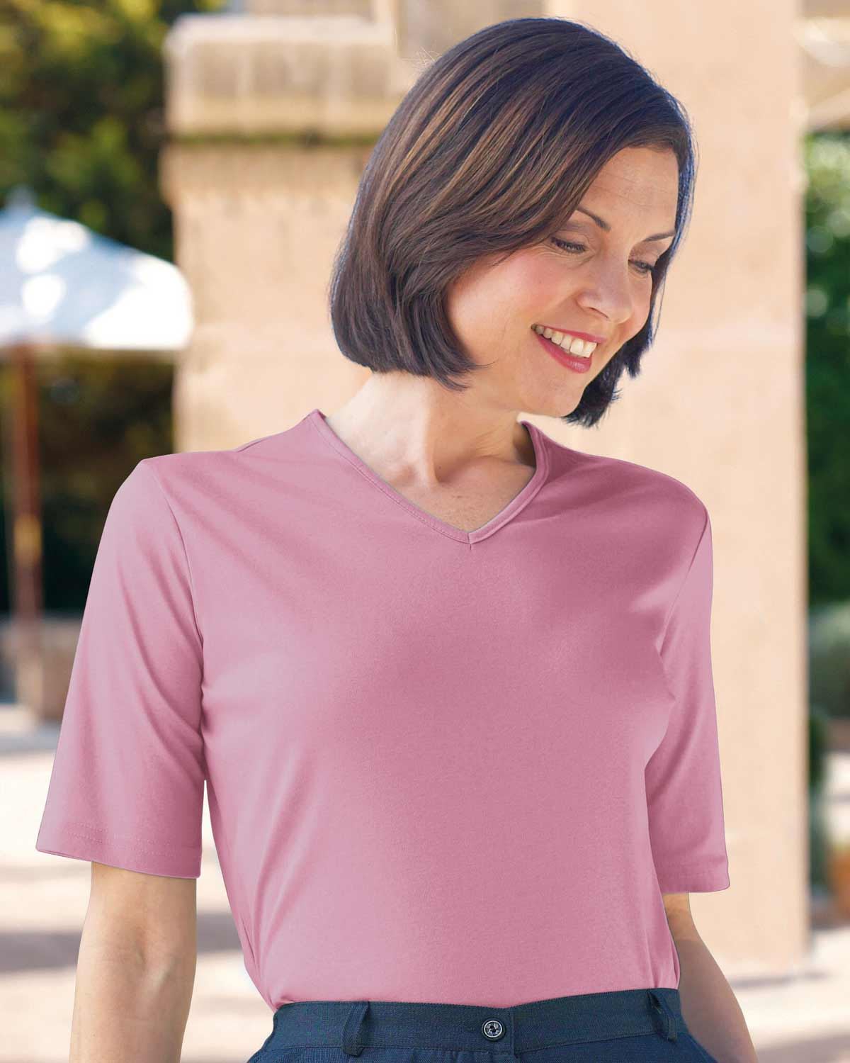 Silky Cotton V Neck Top  - Bouquet - Country Collection