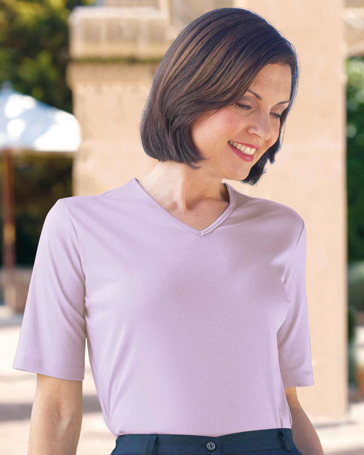 Silky Cotton V Neck Top  - Lilac - Country Collection