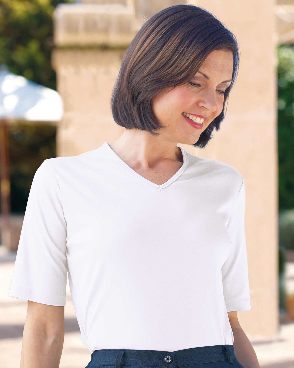 Silky Cotton V Neck Top  - White - Country Collection