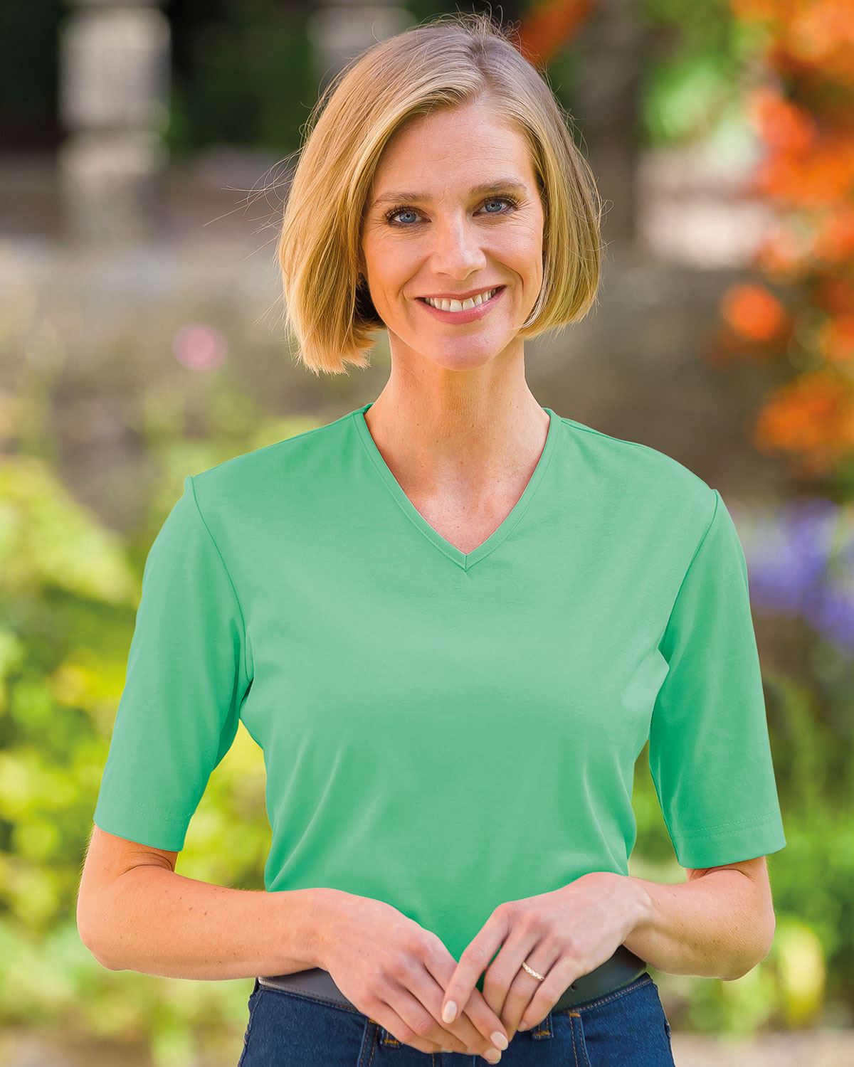 Silky Cotton V Neck Top  - Spearmint - Country Collection