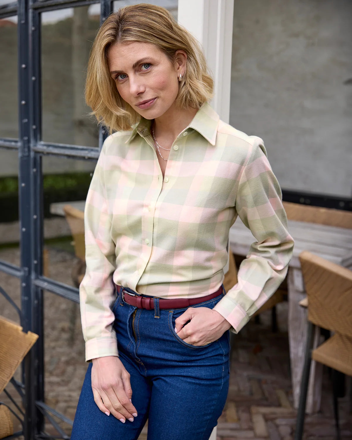 Blaine Soft Handle Pure cotton Checked Blouse