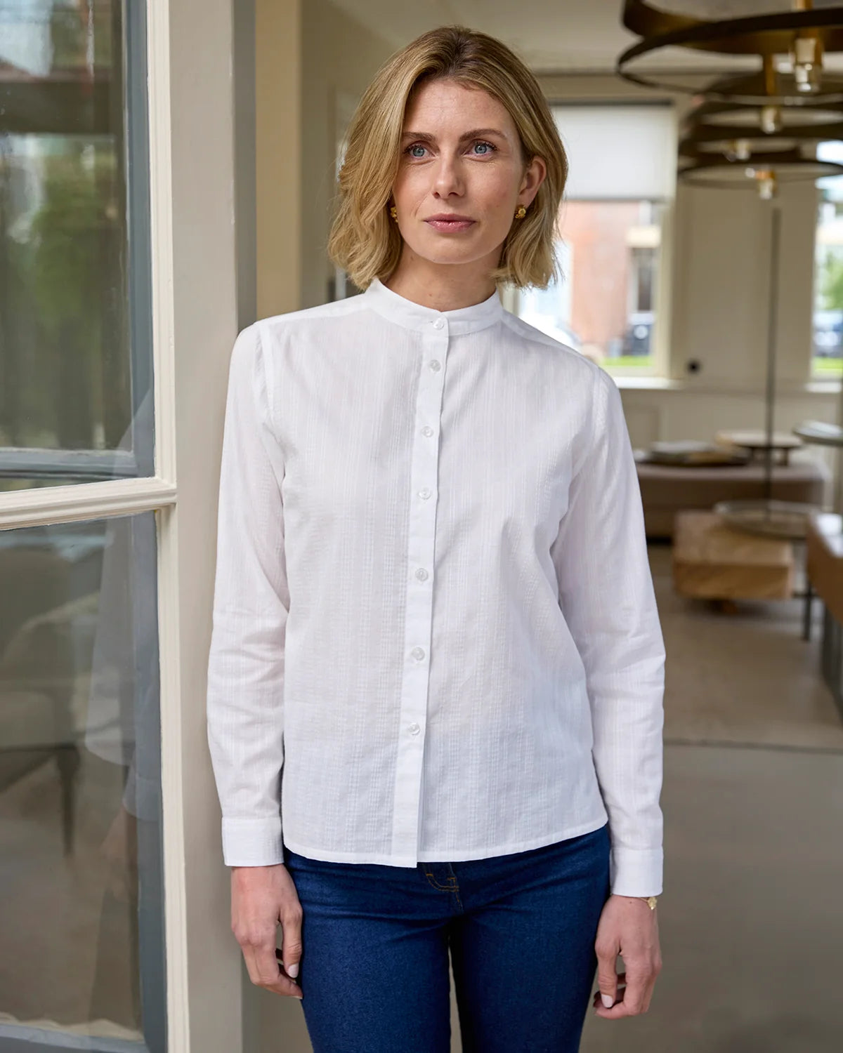 Evelyn White Pure Cotton Long Sleeve Blouse