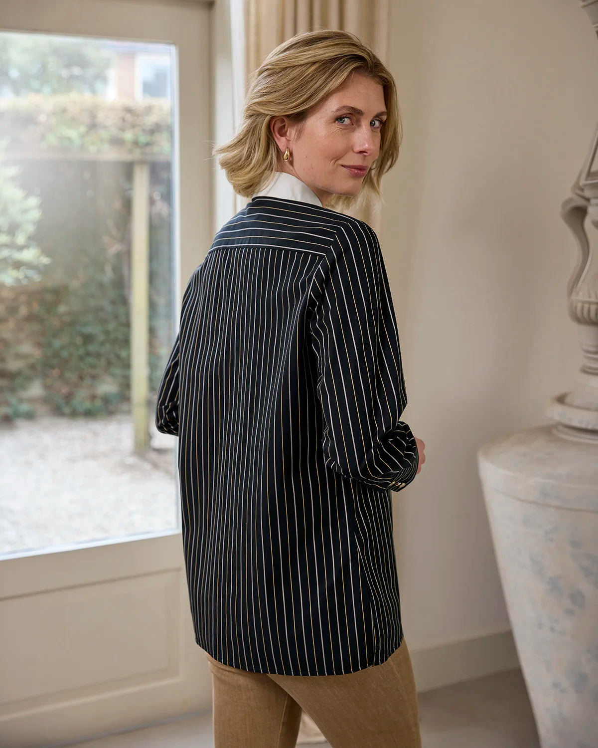Odette Pure Cotton Long Sleeved Striped Blouse