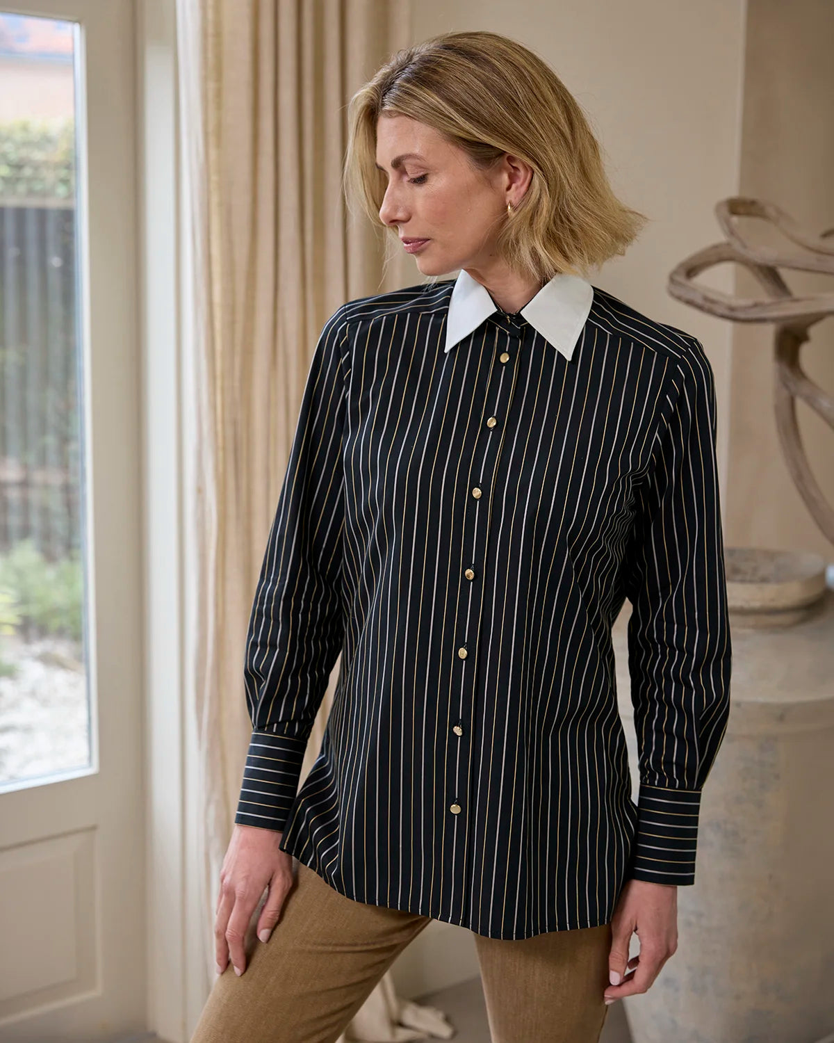 Odette Pure Cotton Long Sleeved Striped Blouse
