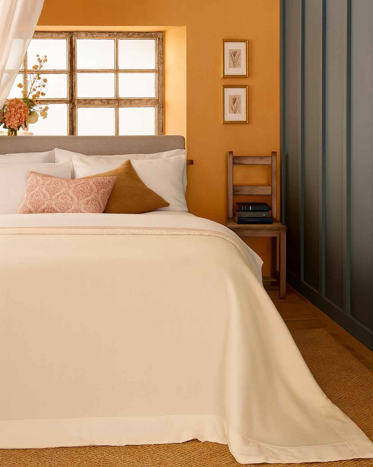 Pure Wool Satin Bound Blankets - Cream - Country Collection