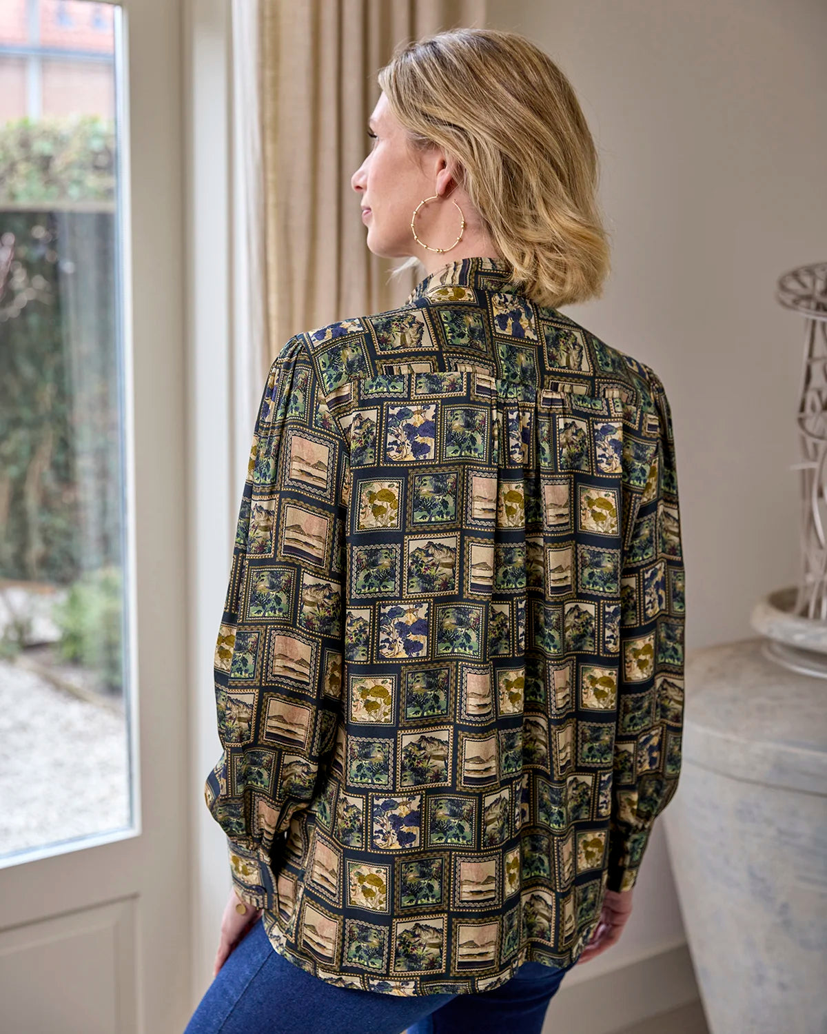 Rhea Patterned Pure Viscose Long Sleeve Blouse