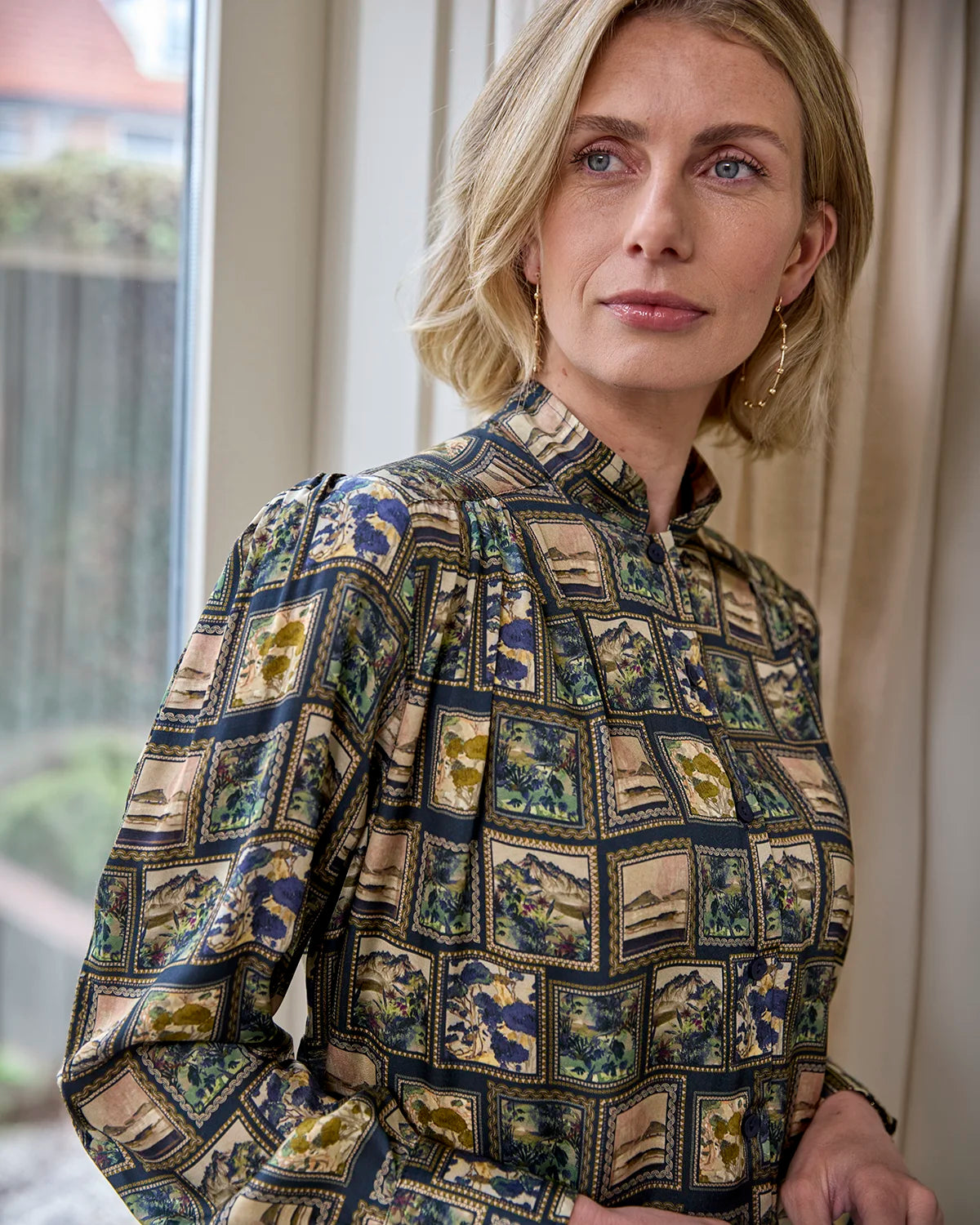 Rhea Patterned Pure Viscose Long Sleeve Blouse