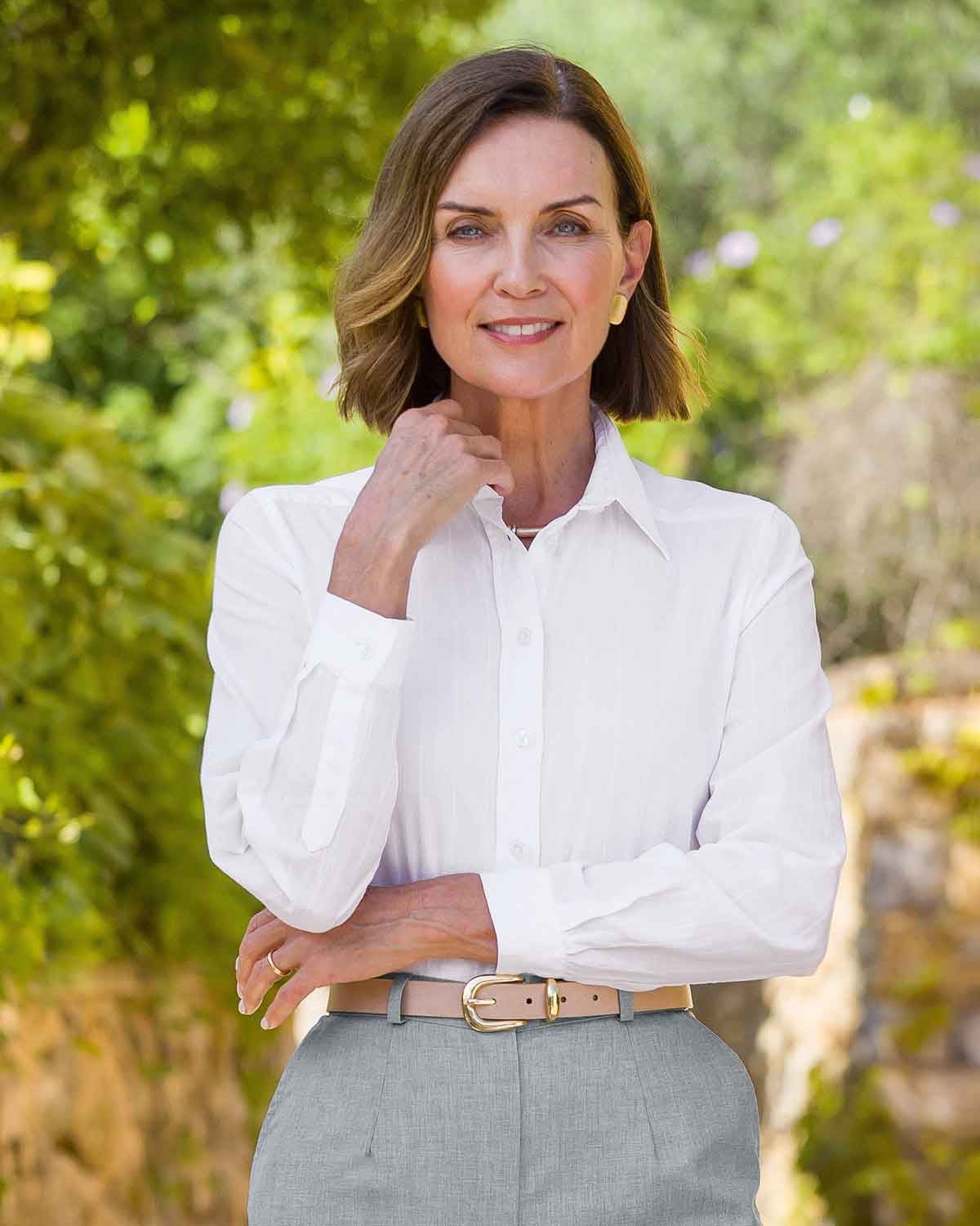 Audrey Pure Cotton Long Sleeved White Blouse - White - Country Collection