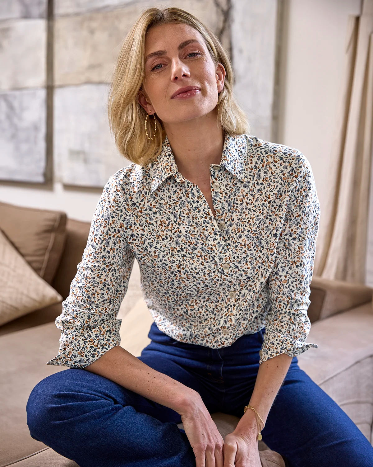 Amber Floral Pure Viscose Long Sleeve Blouse