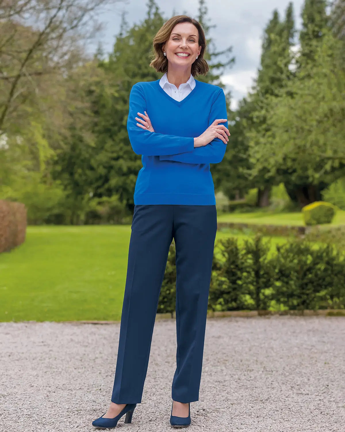Ladies’ Pure Merino Wool V Neck Jumper – Azure