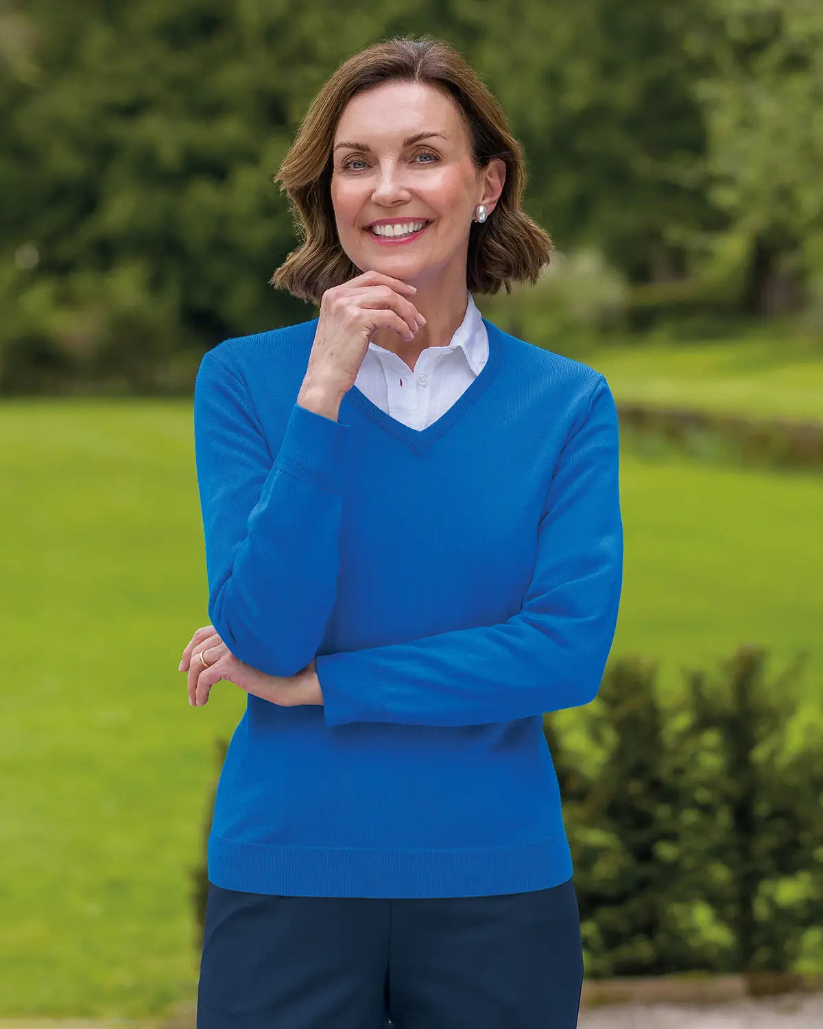 Ladies’ Pure Merino Wool V Neck Jumper – Azure