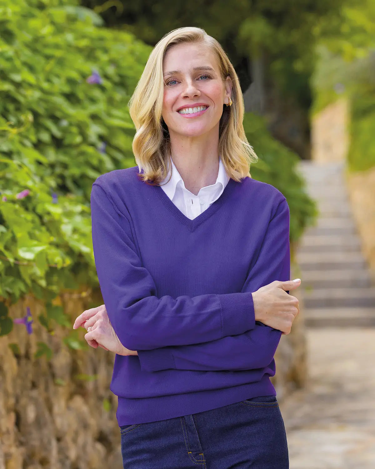 Ladies’ Pure Merino Wool V Neck Jumper – Purple