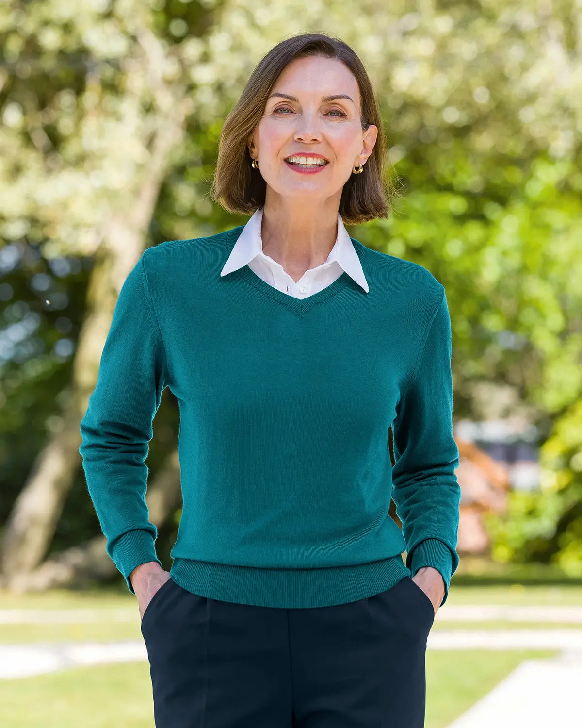Ladies’ Pure Merino Wool V Neck Jumper – Teal