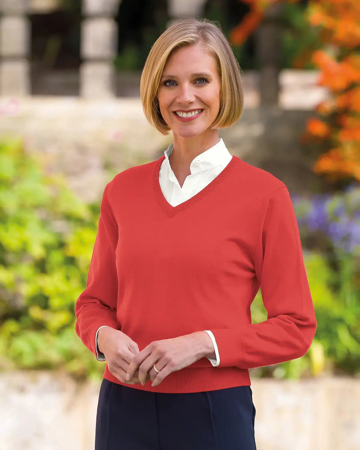 Ladies’ Pure Merino Wool V Neck Jumper – Watermelon